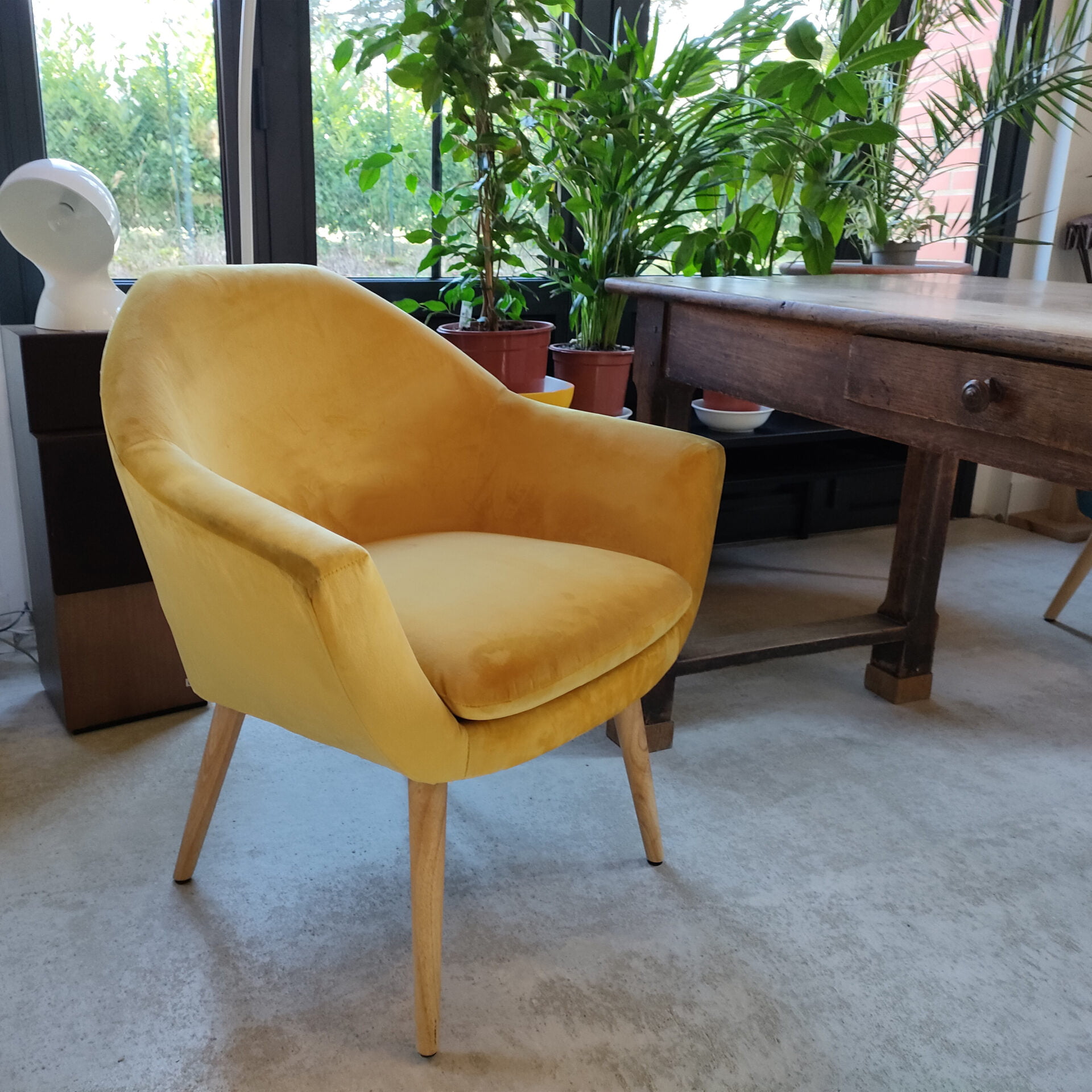 Fauteuil Isidore velours Jaune