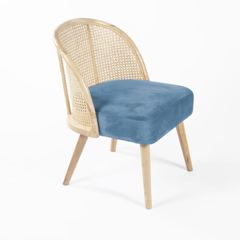 Fauteuil Gaspard velours bleu canard