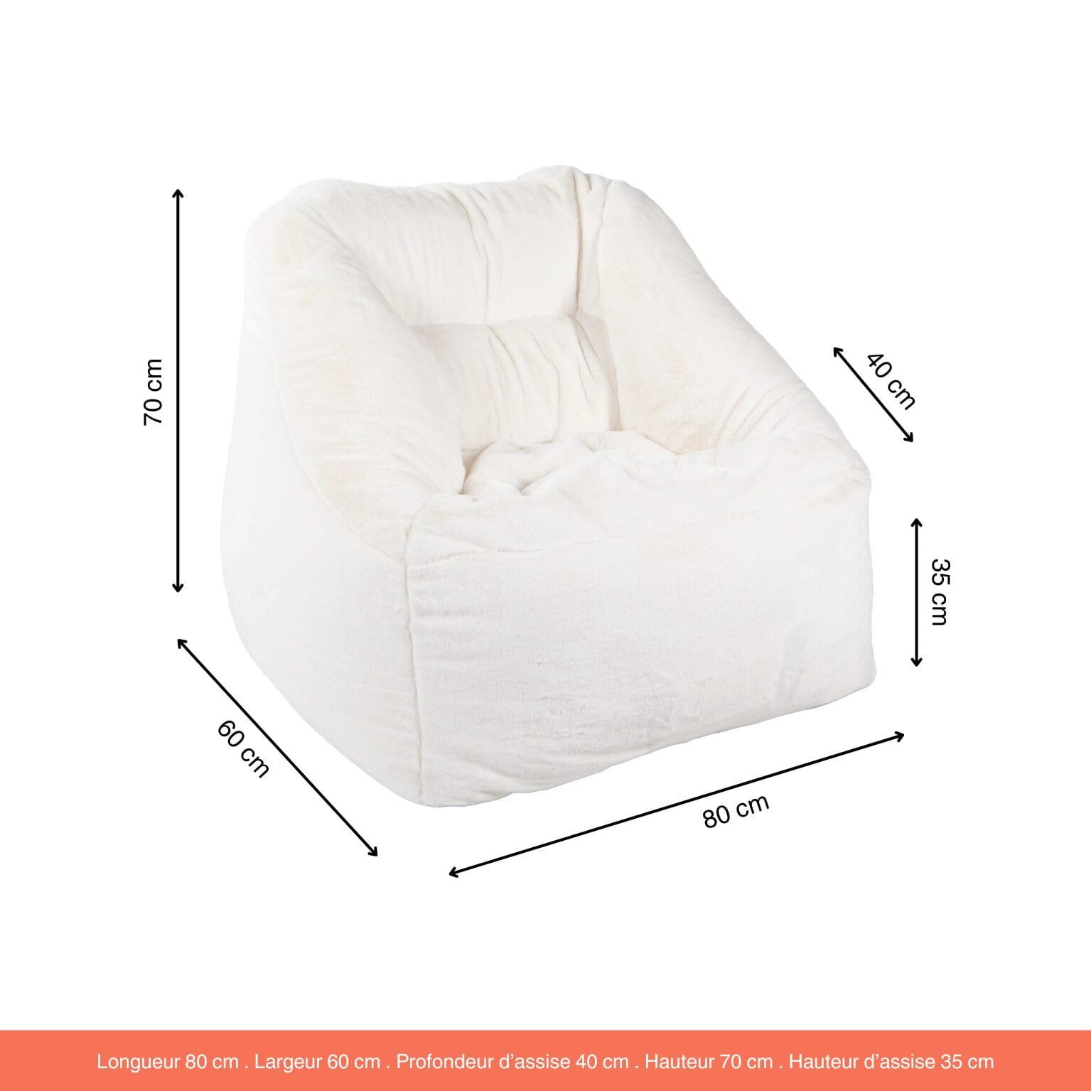 Fauteuil Pouf Bari fausse fourrure Ivoire