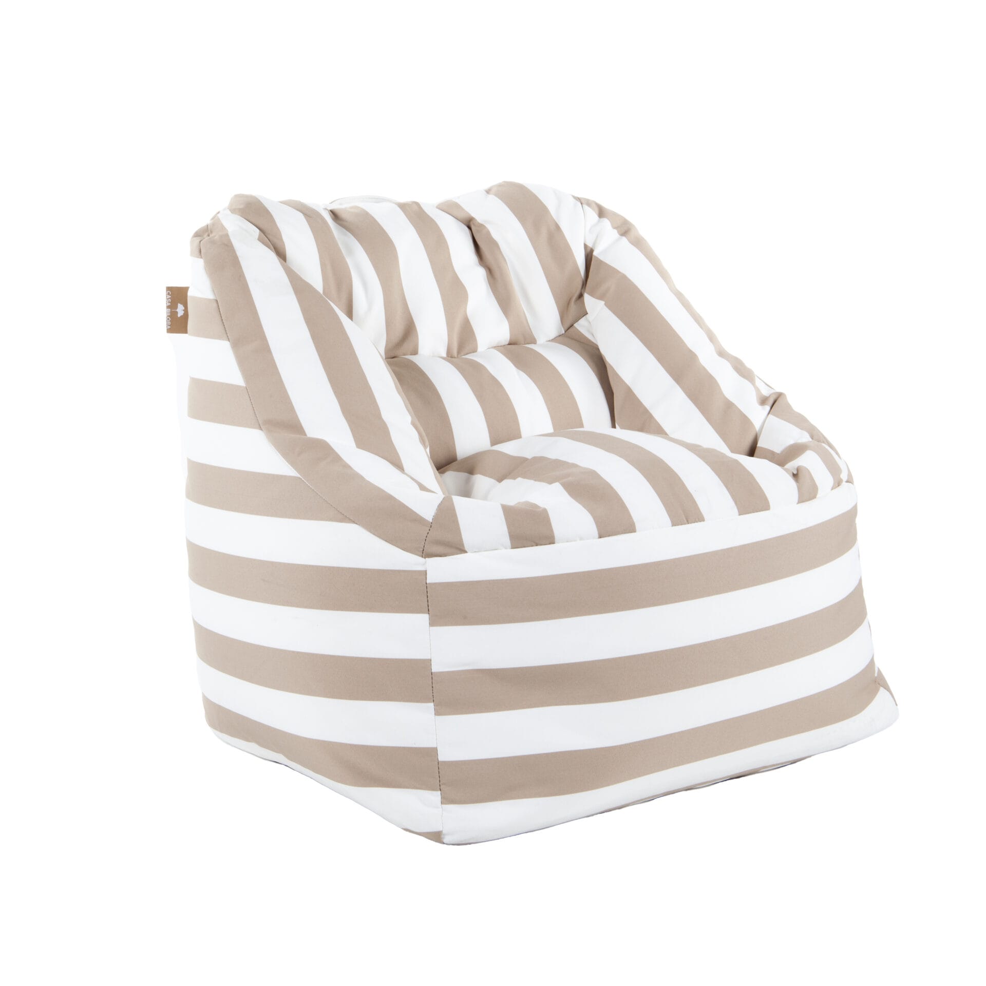 Pouf fauteuil extérieur Bari rayures Sable-Blanc