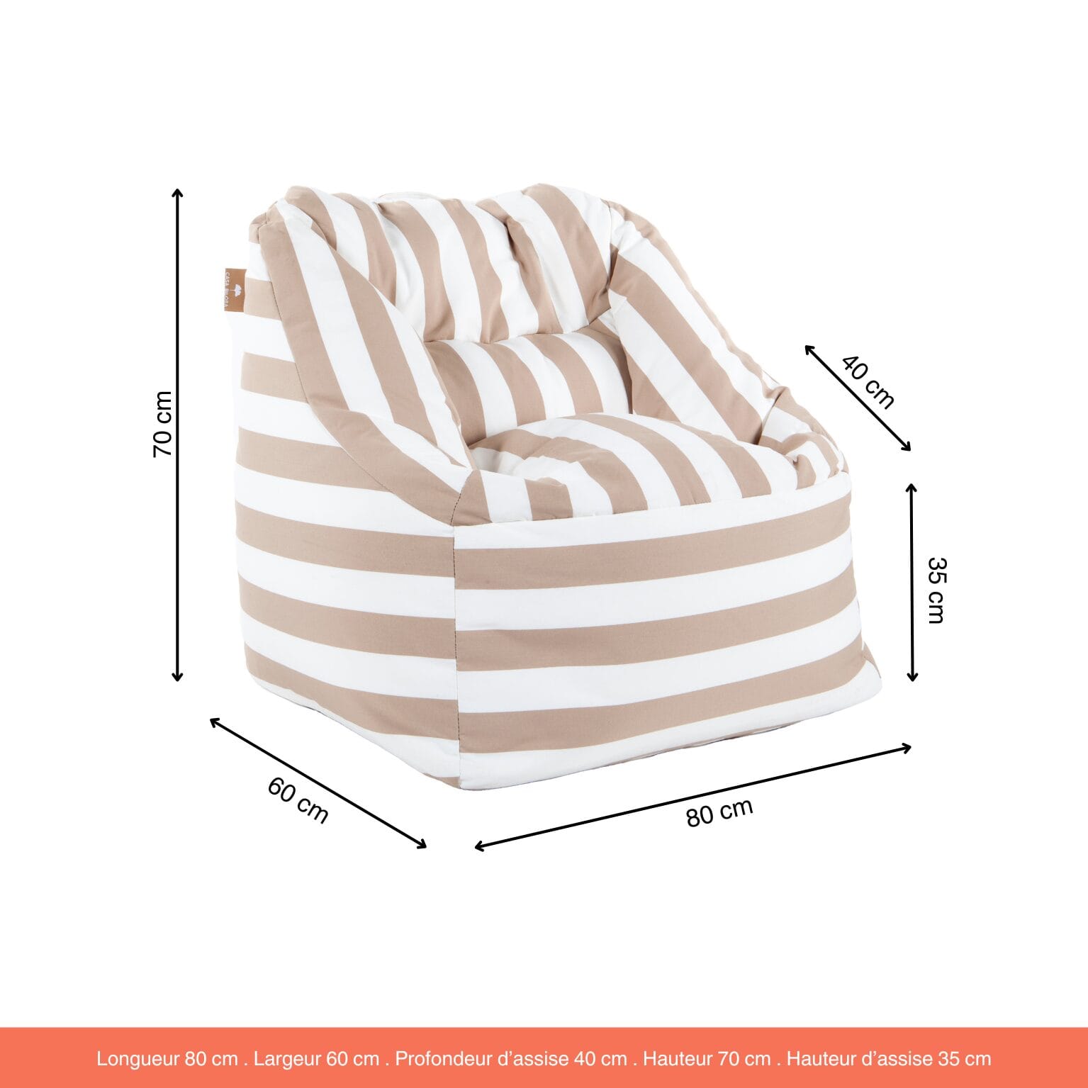 Pouf fauteuil extérieur Bari rayures Sable-Blanc