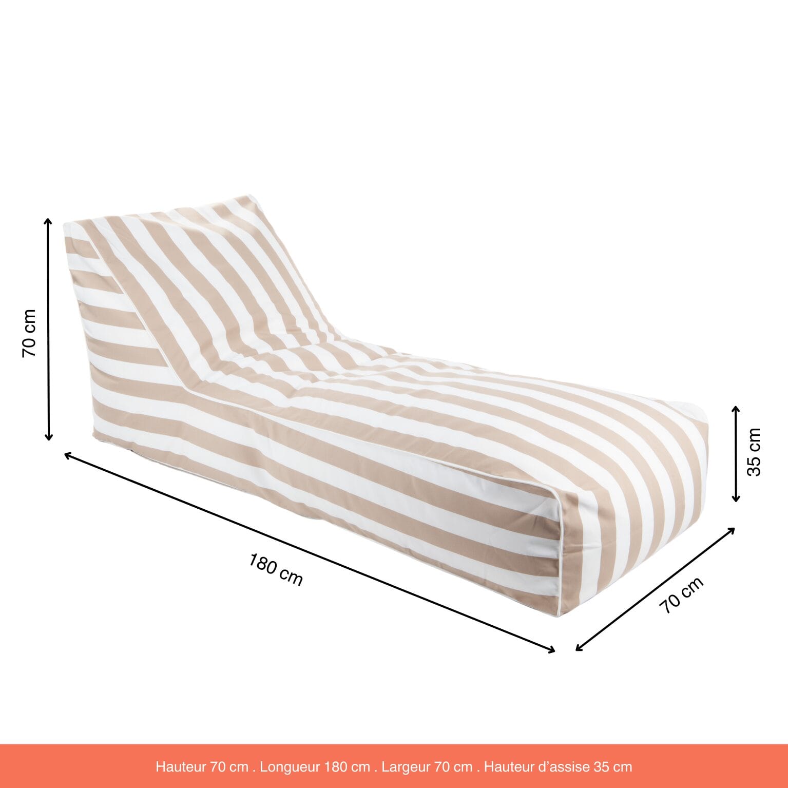 Pouf méridienne extérieure Romane rayures Sable-Blanc