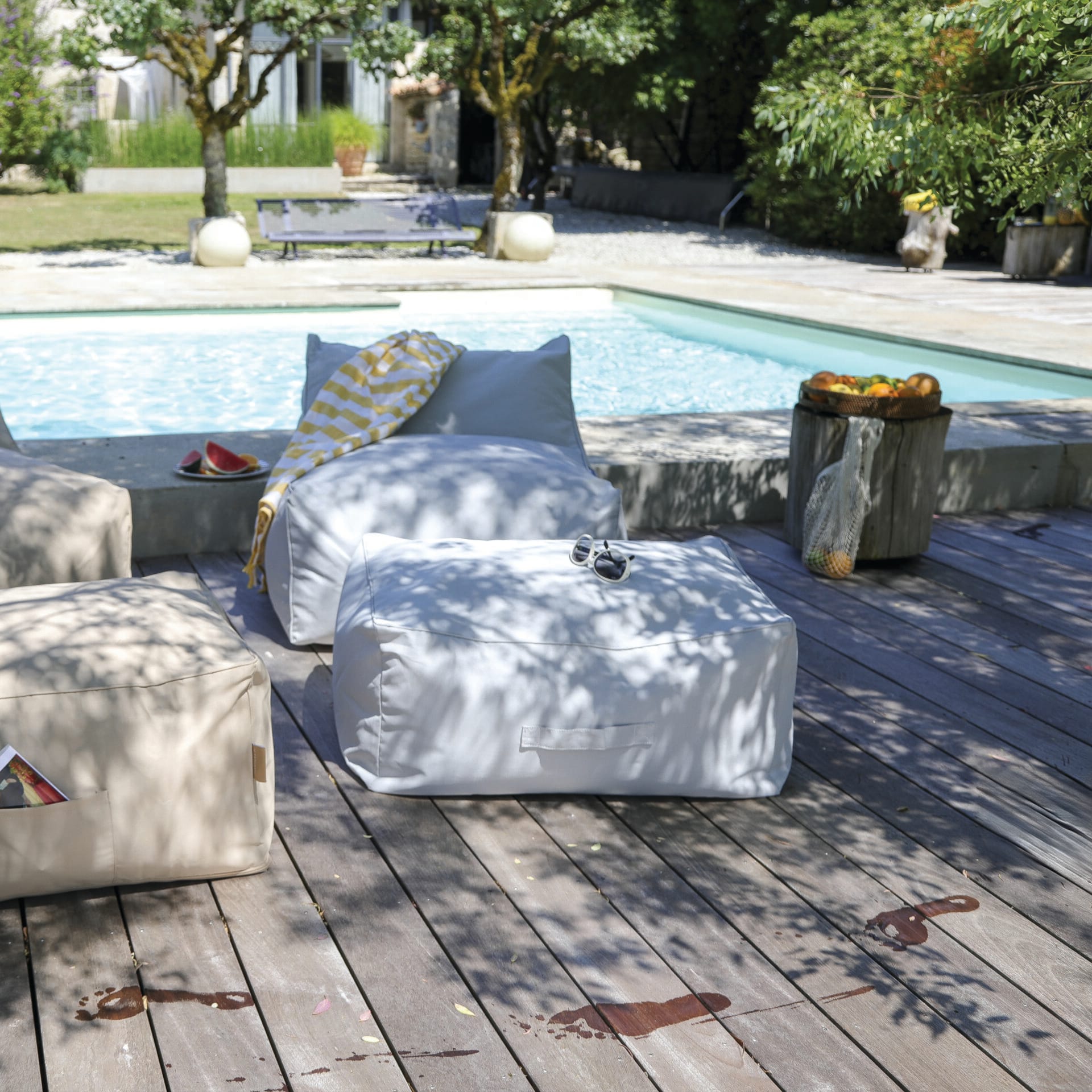 Pouf bas extérieur Otto Gris - Textilepro