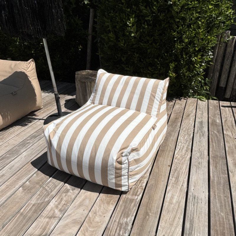 Pouf fauteuil extérieur Dreamer rayures Sable - Blanc