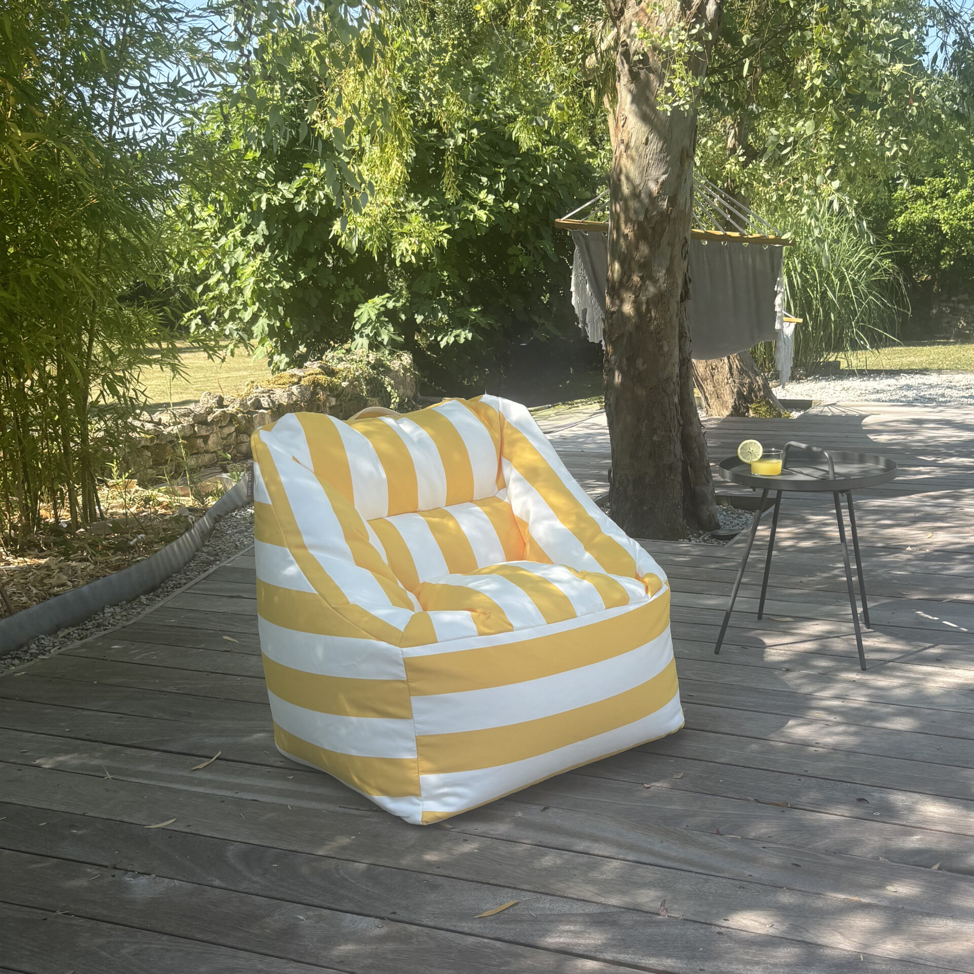 Pouf fauteuil extérieur Bari rayures Jaune - Blanc