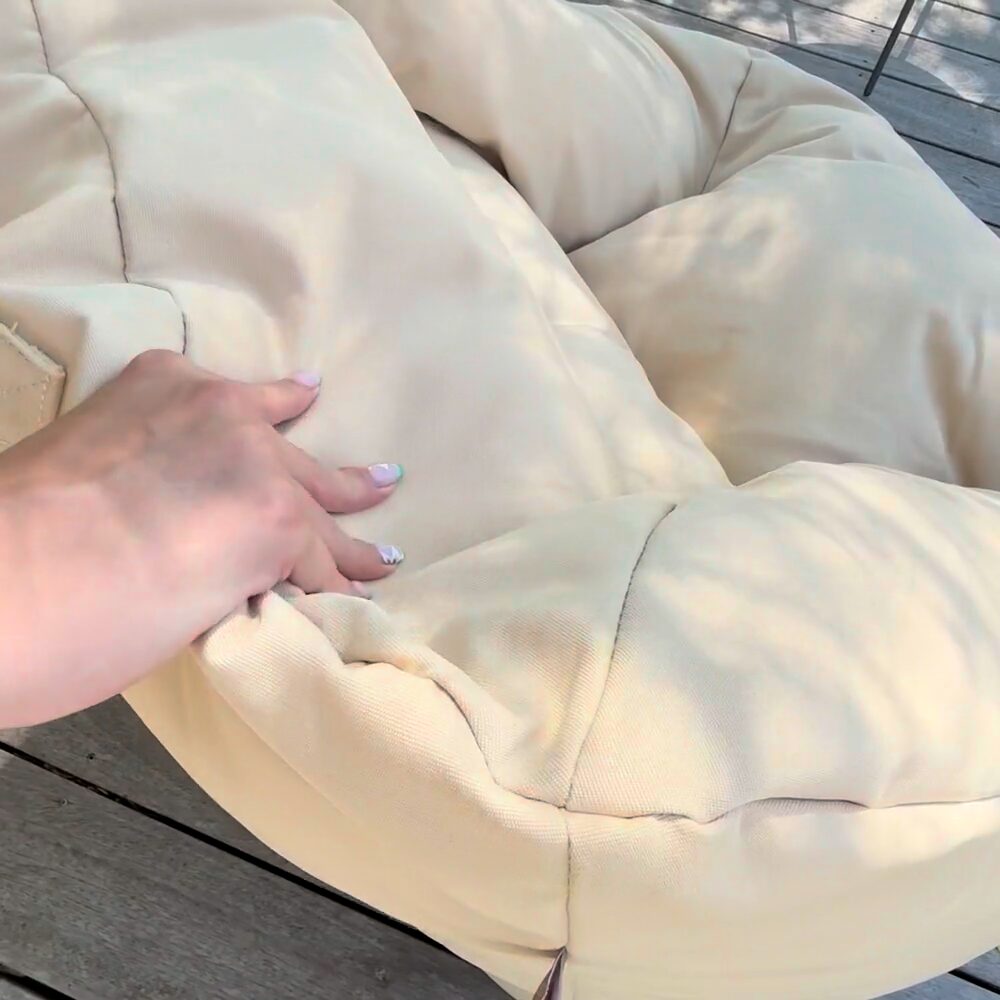 Pouf fauteuil extérieur Bari rayures Sable-Blanc