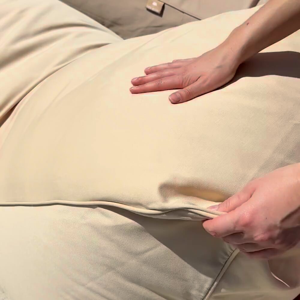 Pouf méridienne extérieure Romane rayures Sable-Blanc