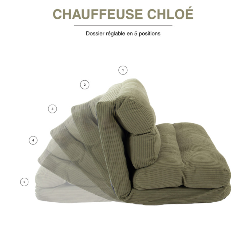 Chauffeuse convertible Chloé Velours Côtelé Vert Kaki