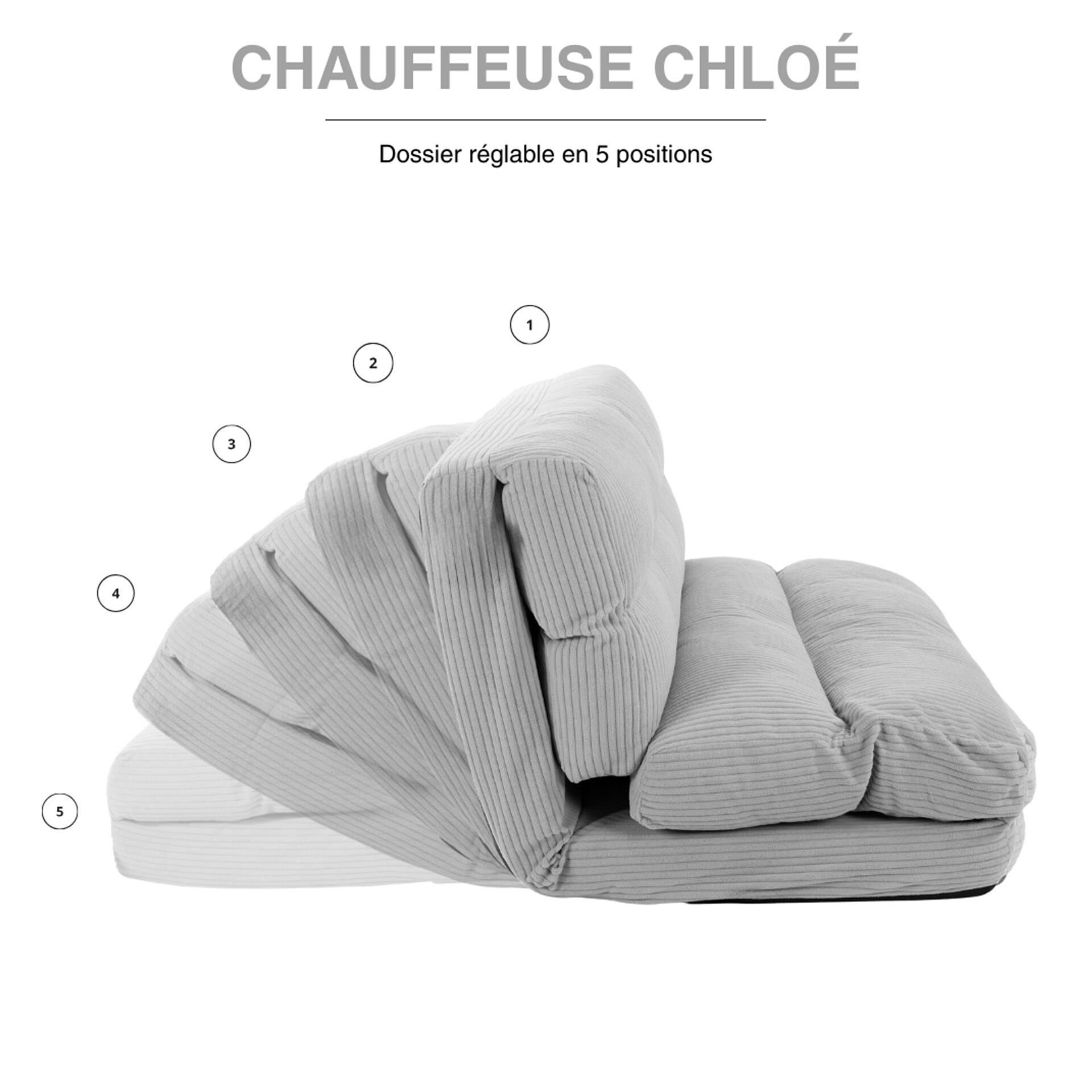 Chauffeuse convertible Chloé Velours Côtelé Gris