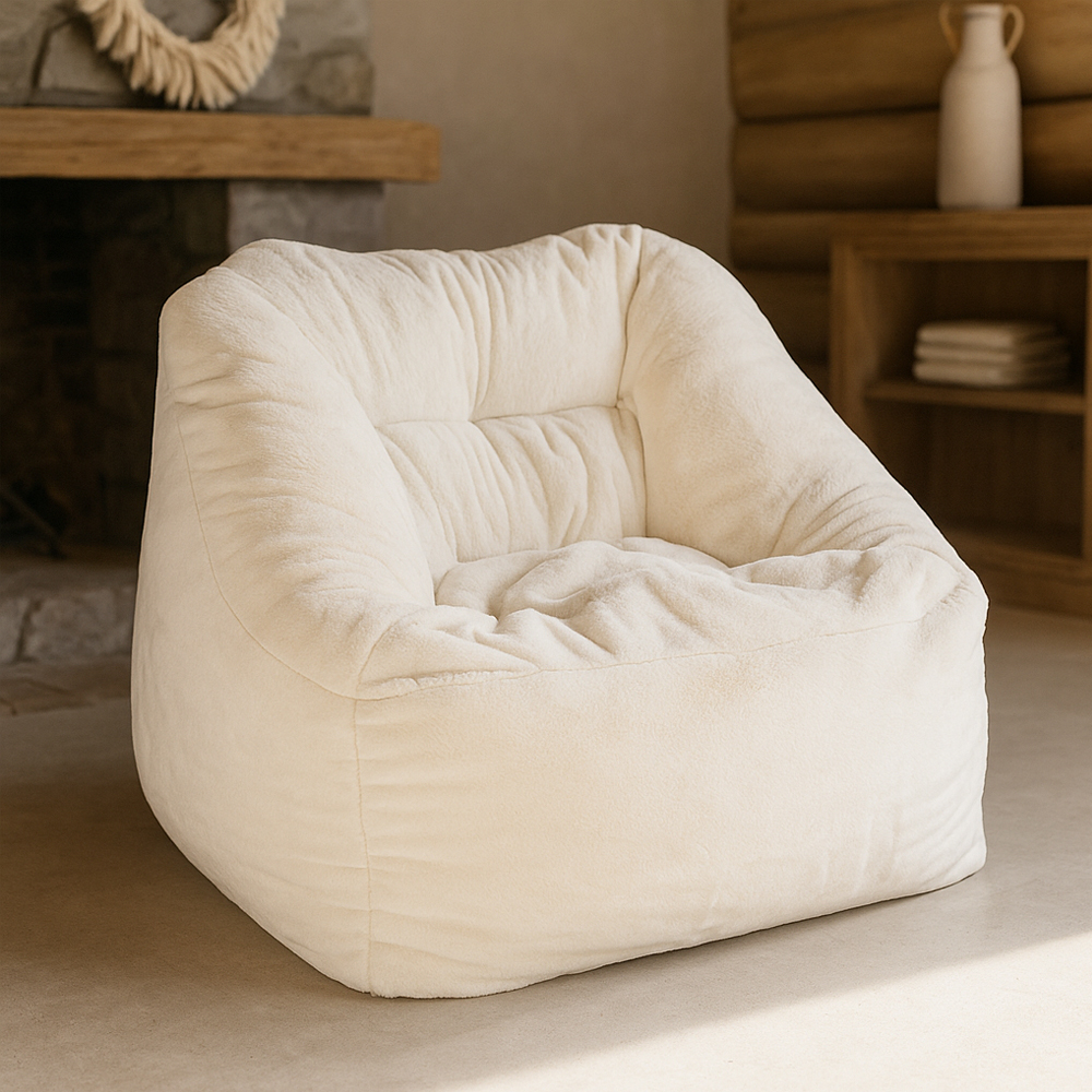 Fauteuil Pouf Bari fausse fourrure Ivoire