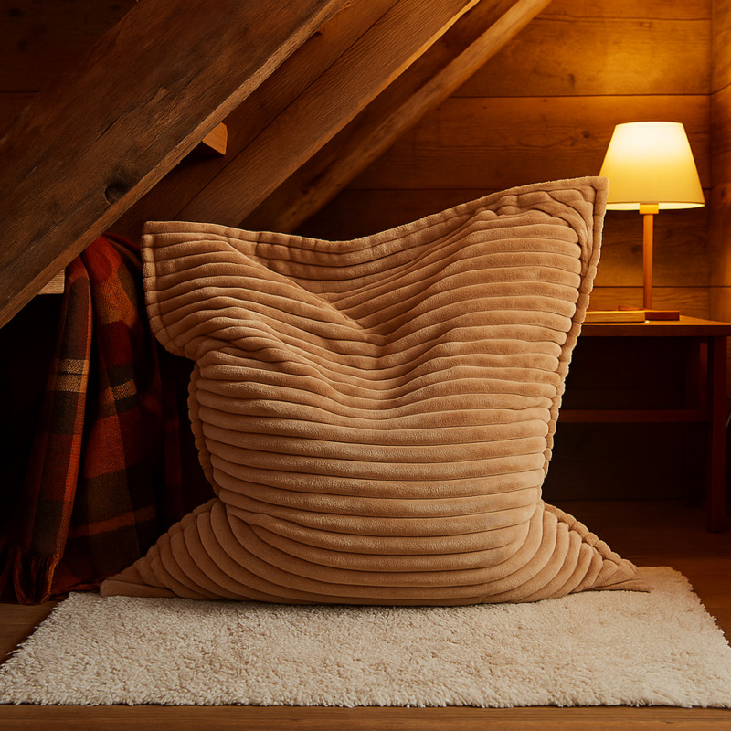 Maxi Coussin Fausse Fourrure Grosses Côtes Camel