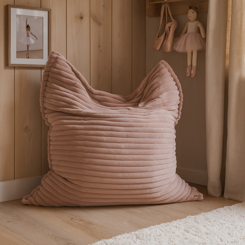 Maxi Coussin Fausse Fourrure Grosses Côtes Rose Nude