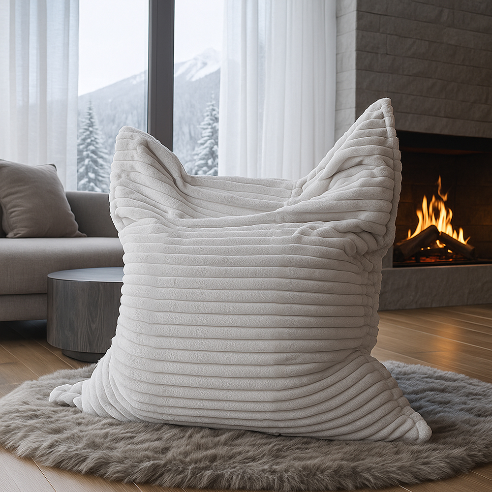 Maxi Coussin Fausse Fourrure Grosses Côtes Champagne