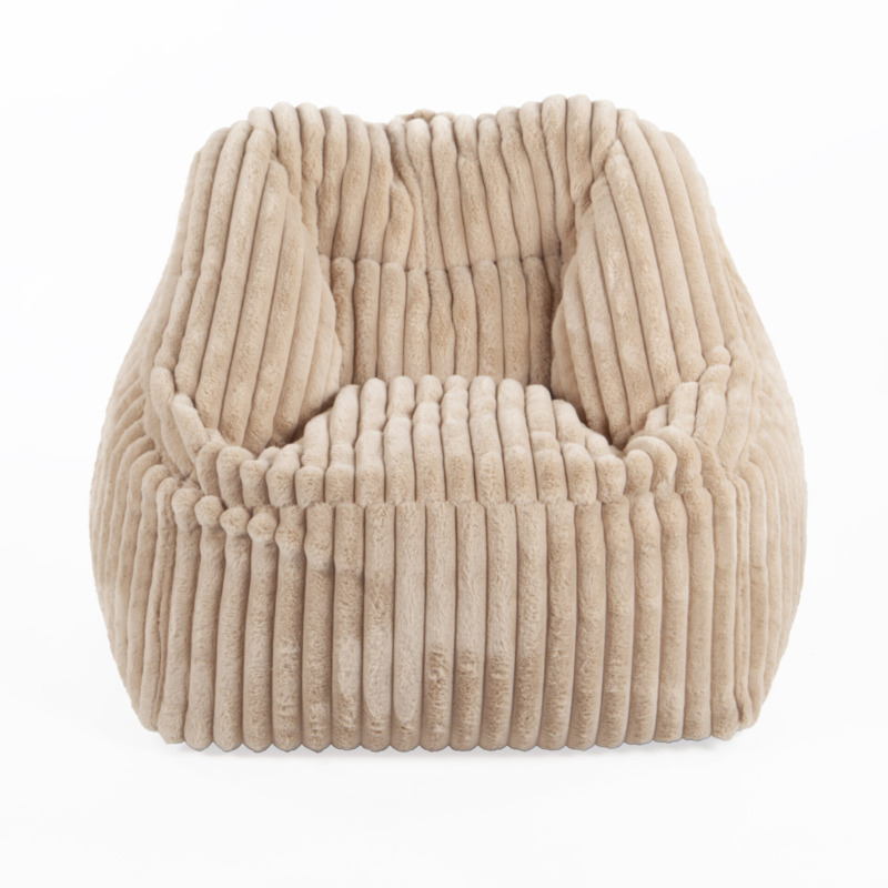 Fauteuil Pouf Bari Fausse Fourrure Grosses Côtes Camel