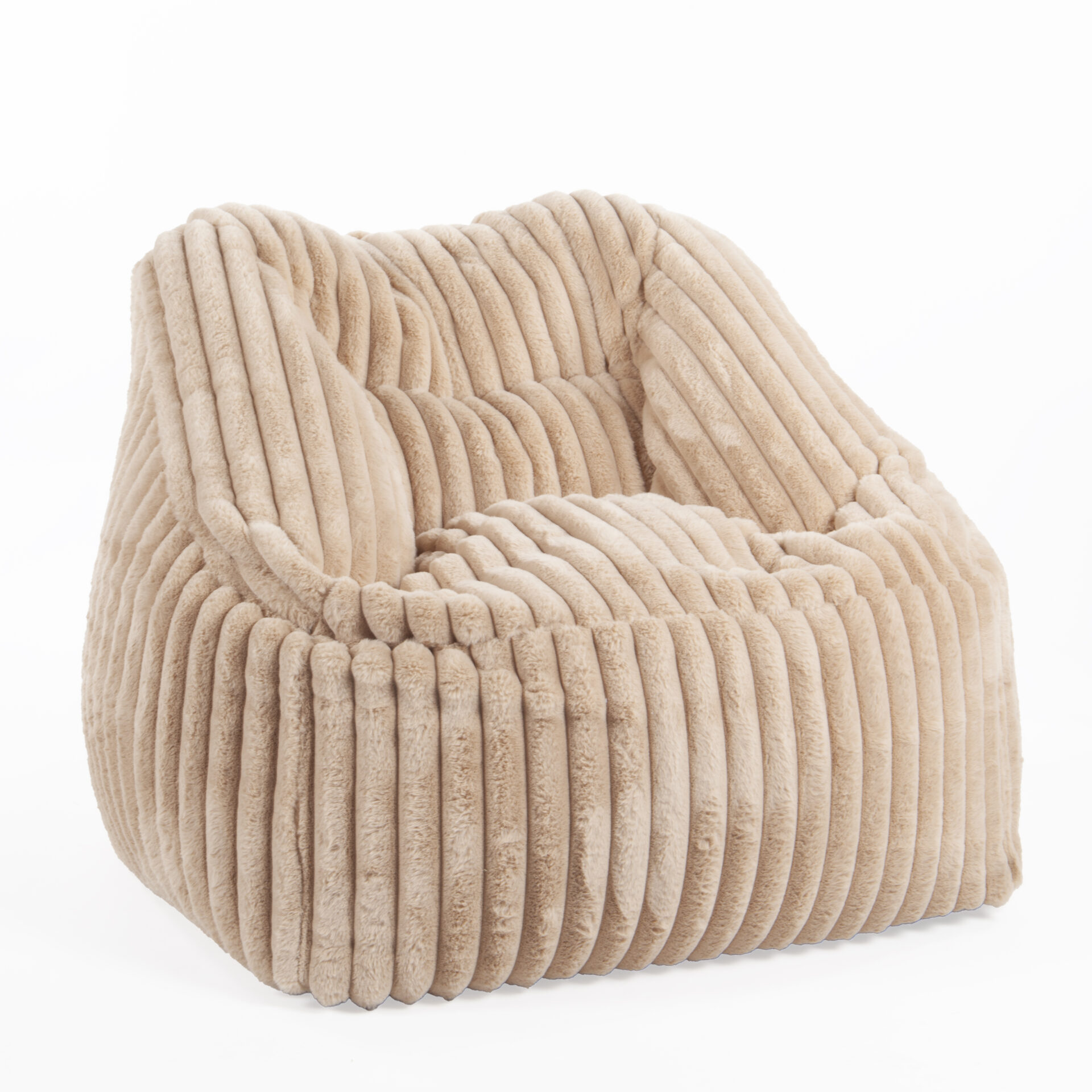 Fauteuil Pouf Bari Fausse Fourrure Grosses Côtes Camel