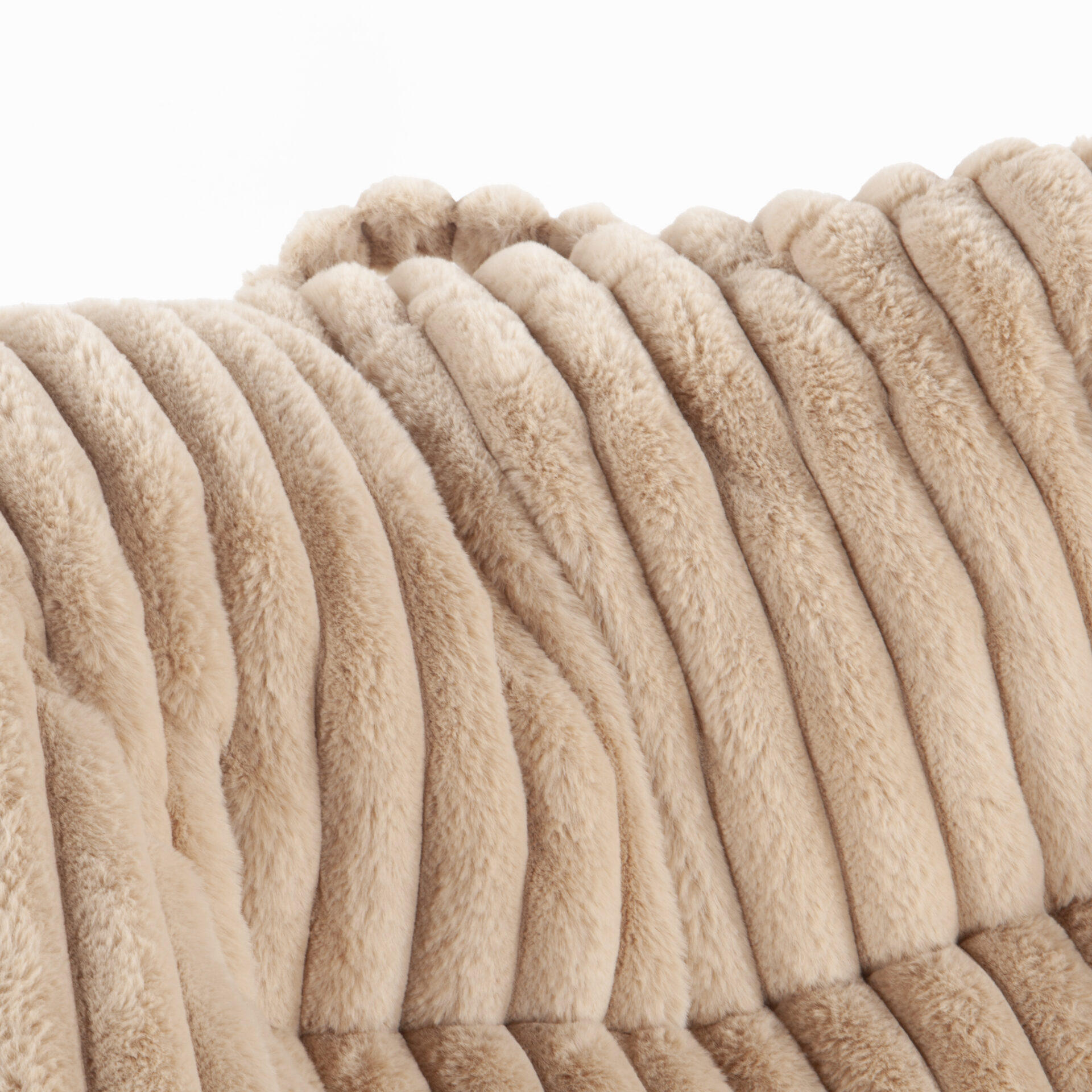 Fauteuil Pouf Bari Fausse Fourrure Grosses Côtes Camel