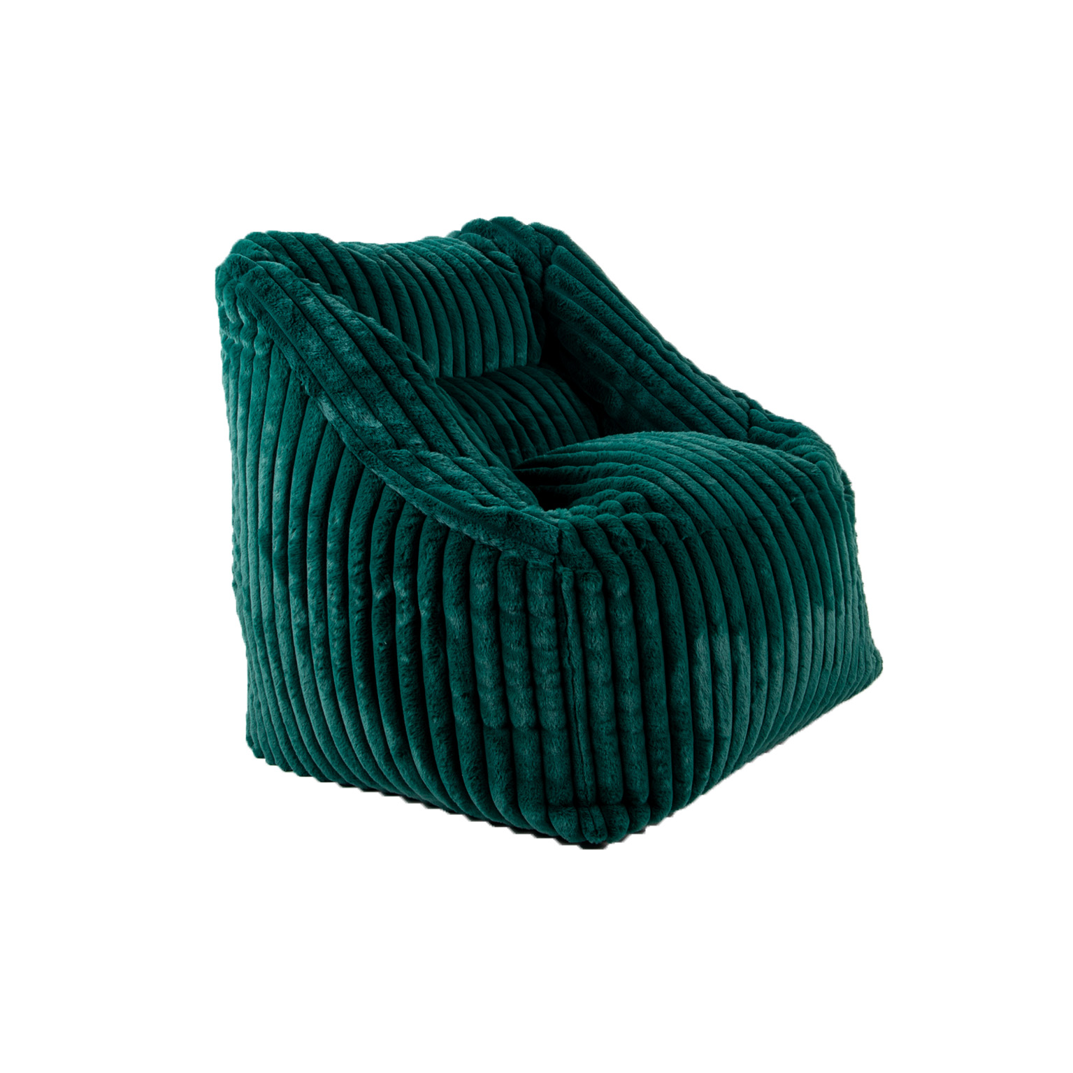 Fauteuil Pouf Bari Fausse Fourrure Grosses Côtes Vert Forêt
