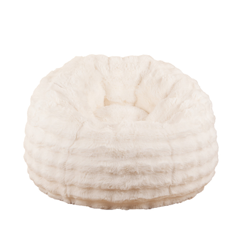 Fauteuil Pouf Nina Fausse Fourrure Effet Biscuit Blanc