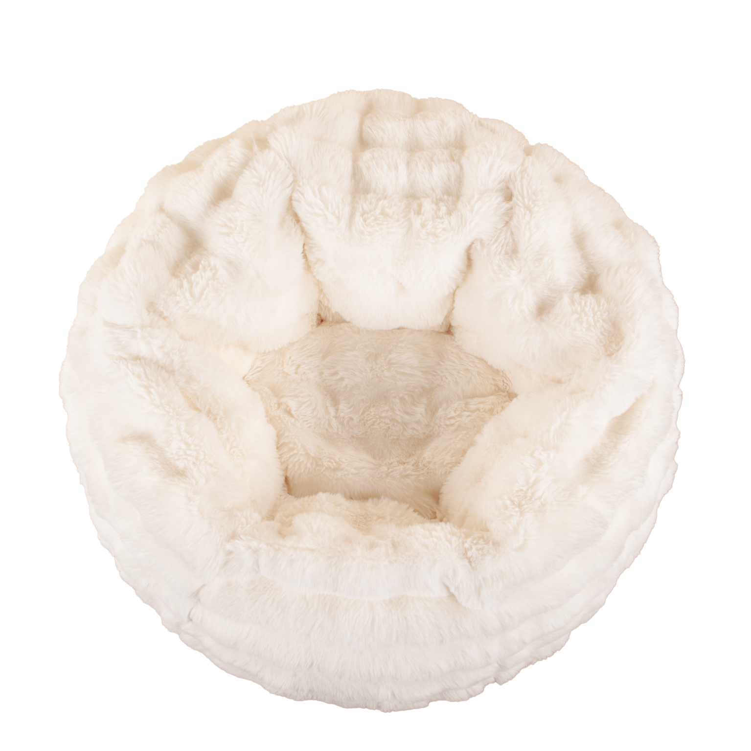 Fauteuil Pouf Nina Fausse Fourrure Effet Biscuit Blanc