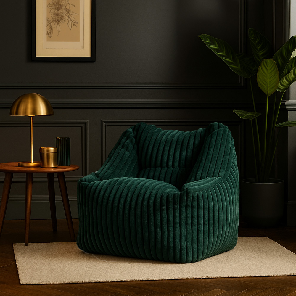 Fauteuil Pouf Bari Fausse Fourrure Grosses Côtes Vert Forêt