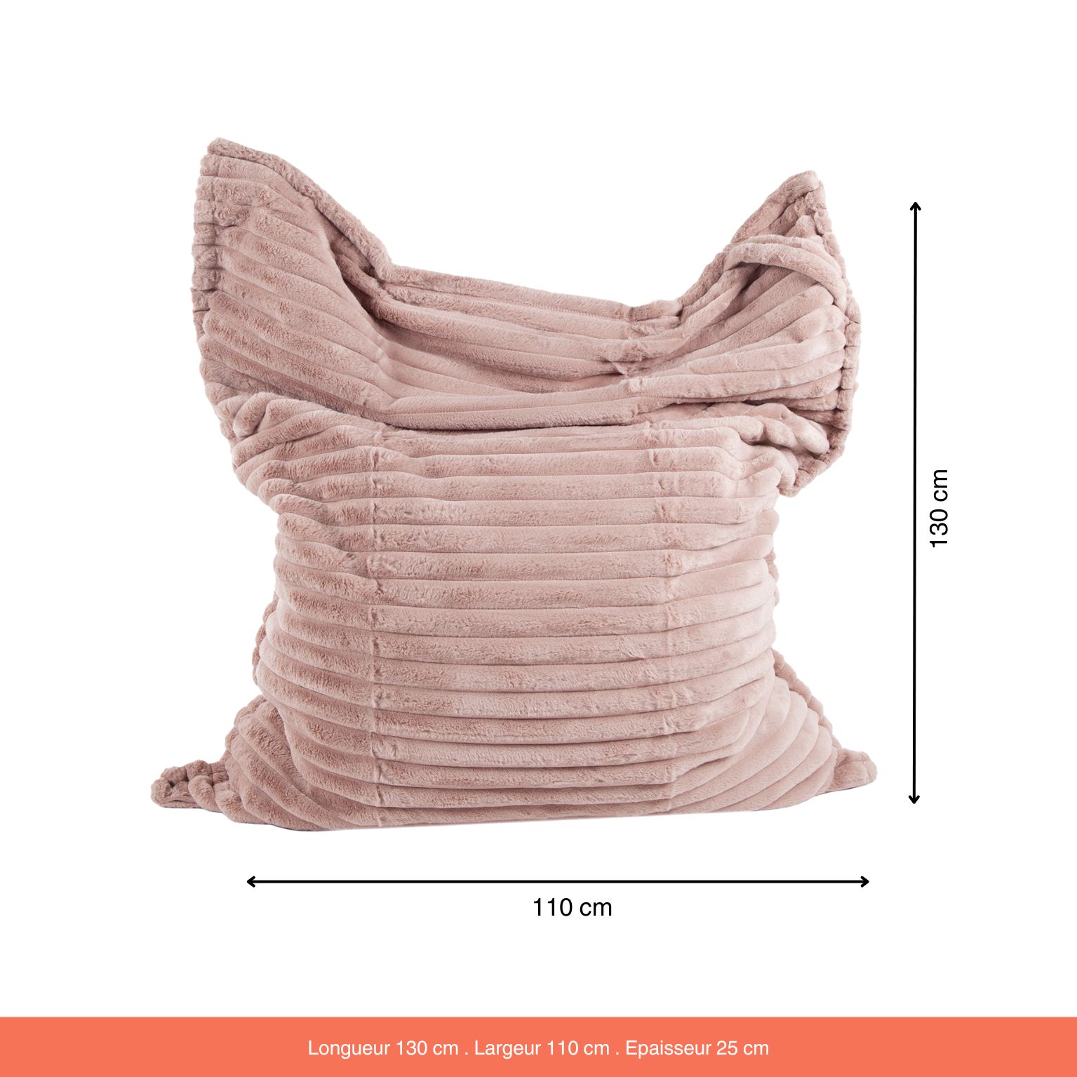 Maxi Coussin Fausse Fourrure Grosses Côtes Rose Nude