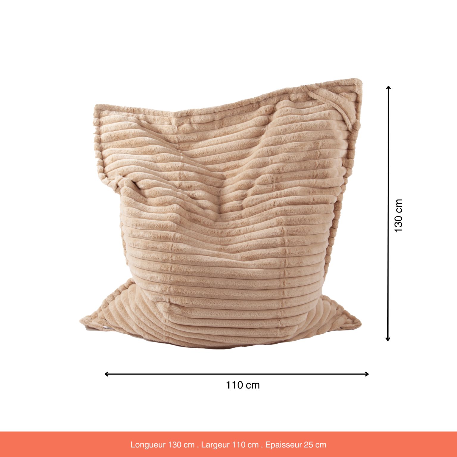 Maxi Coussin Fausse Fourrure Grosses Côtes Camel