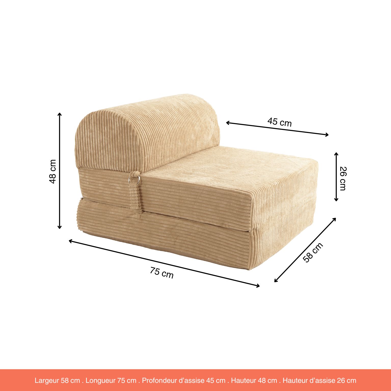 Chauffeuse Indilla Velours grosses côtes Camel