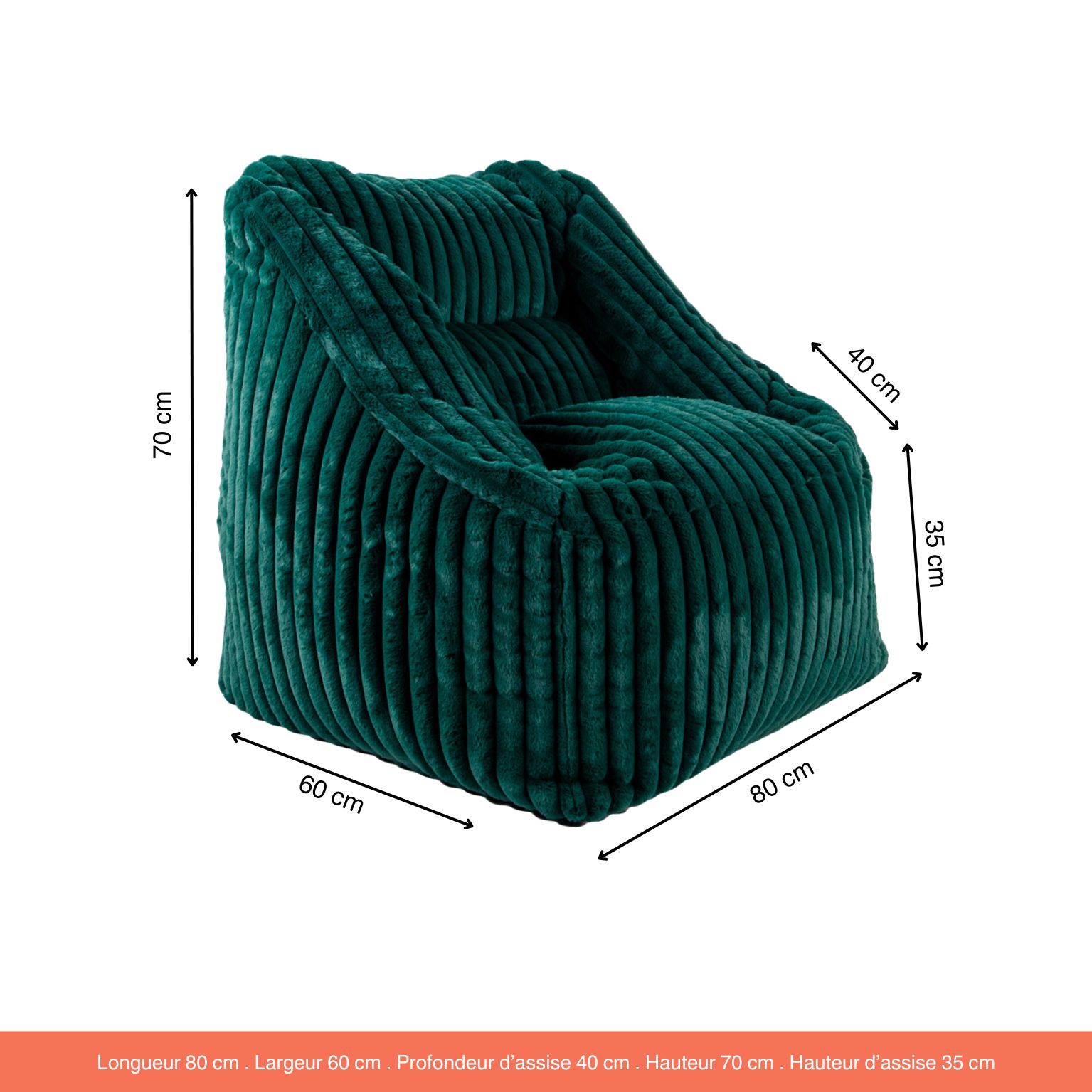 Fauteuil Pouf Bari Fausse Fourrure Grosses Côtes Vert Forêt