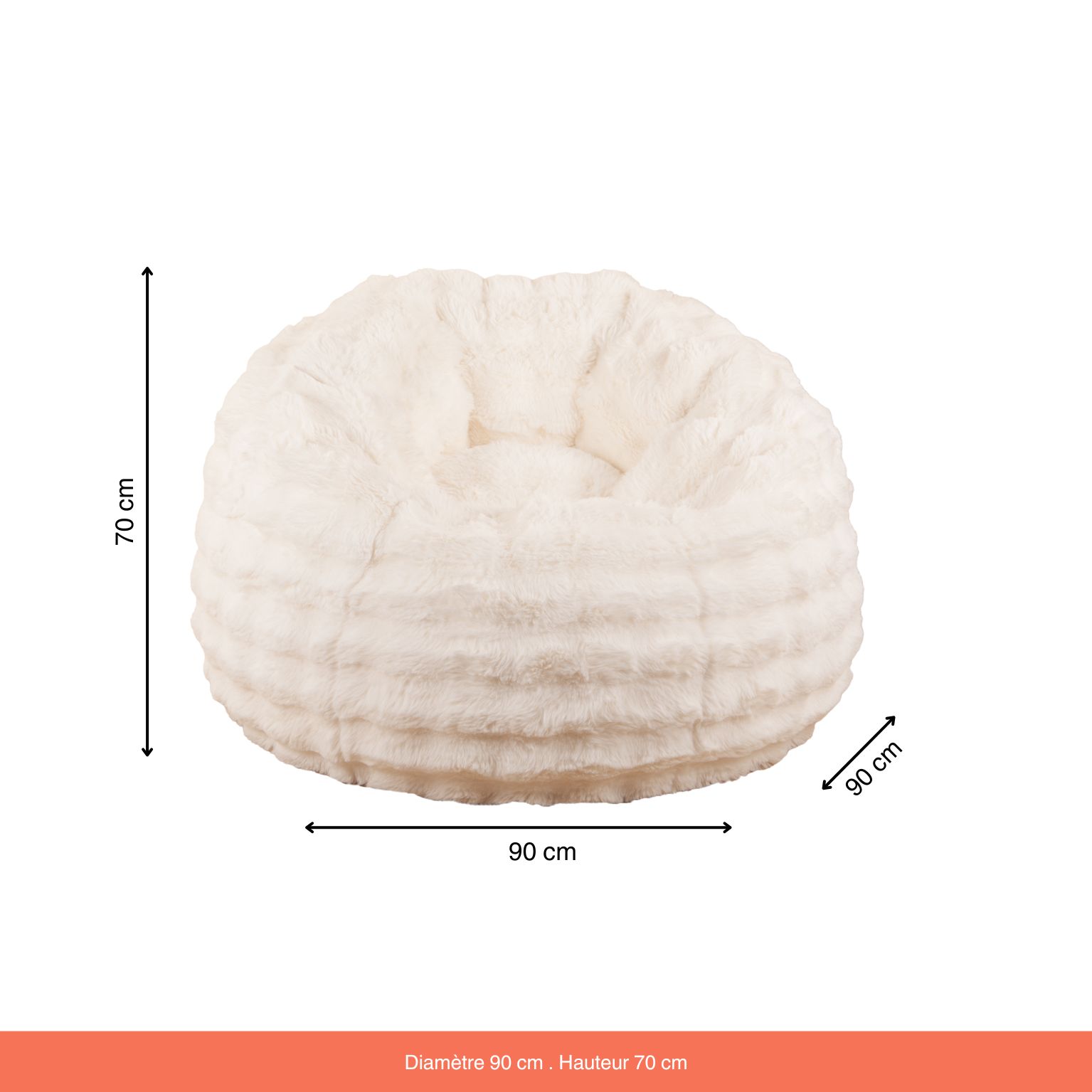 Fauteuil Pouf Nina Fausse Fourrure Effet Biscuit Blanc