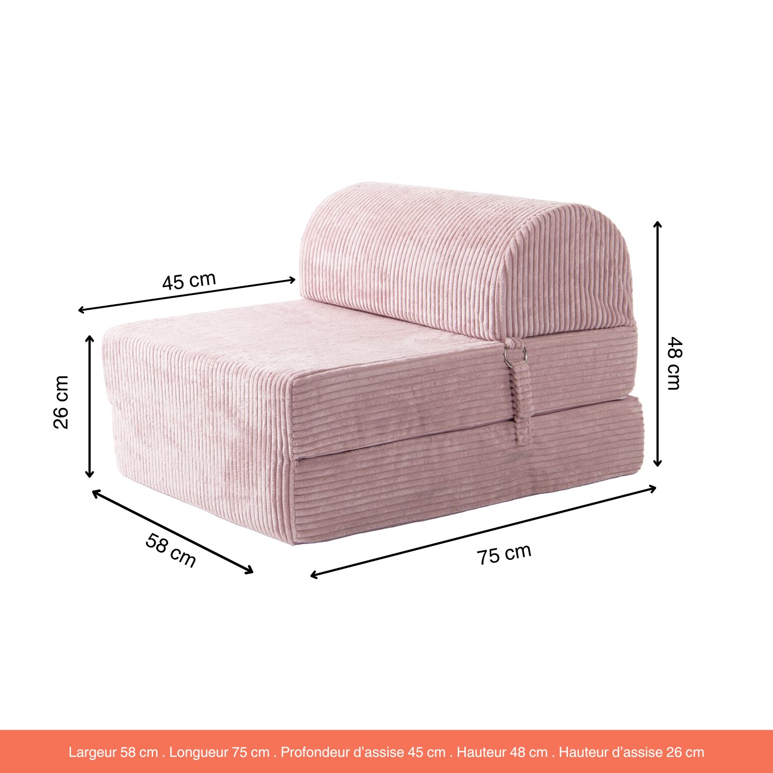 Chauffeuse Indilla Velours grosses côtes Rose