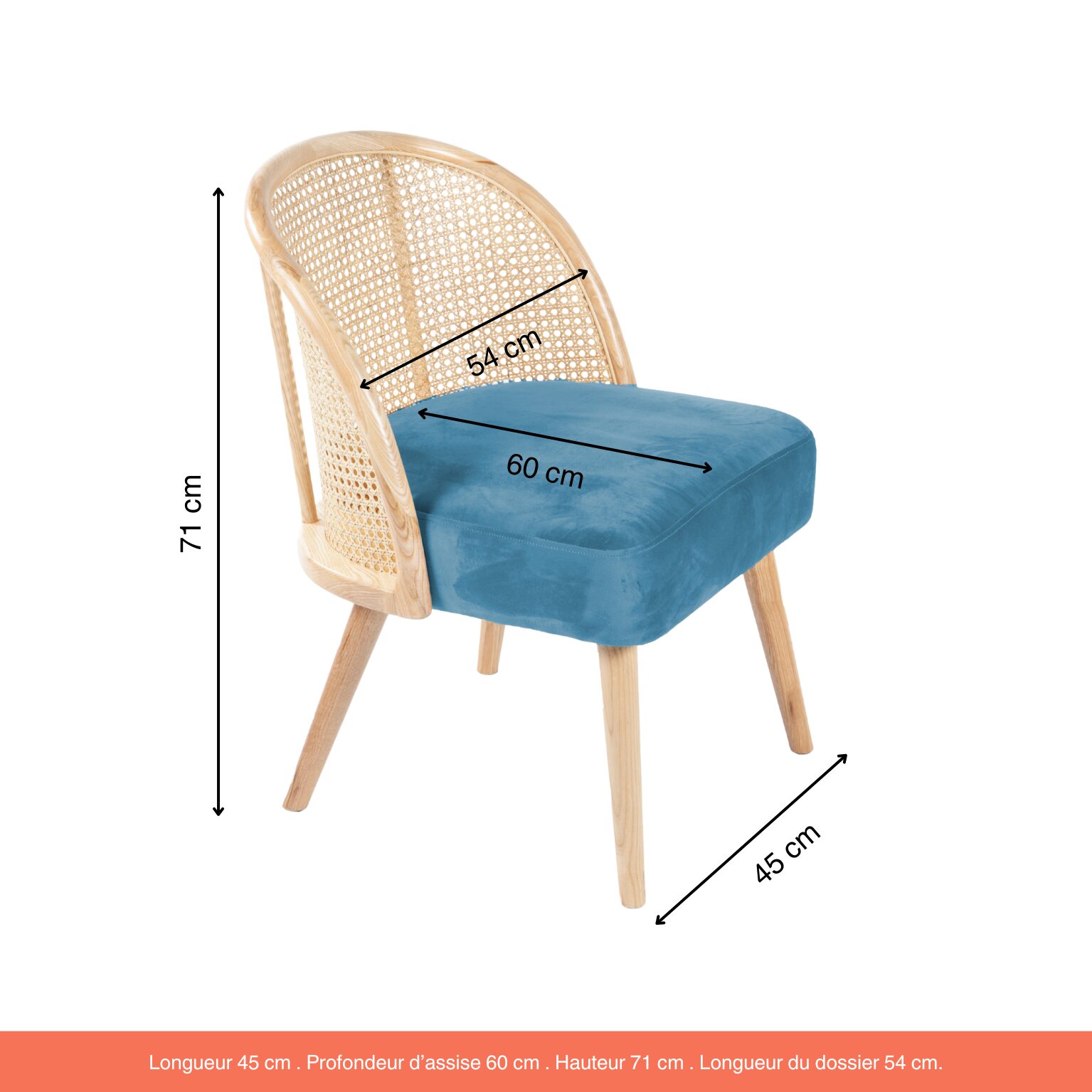 Fauteuil Gaspard velours bleu canard