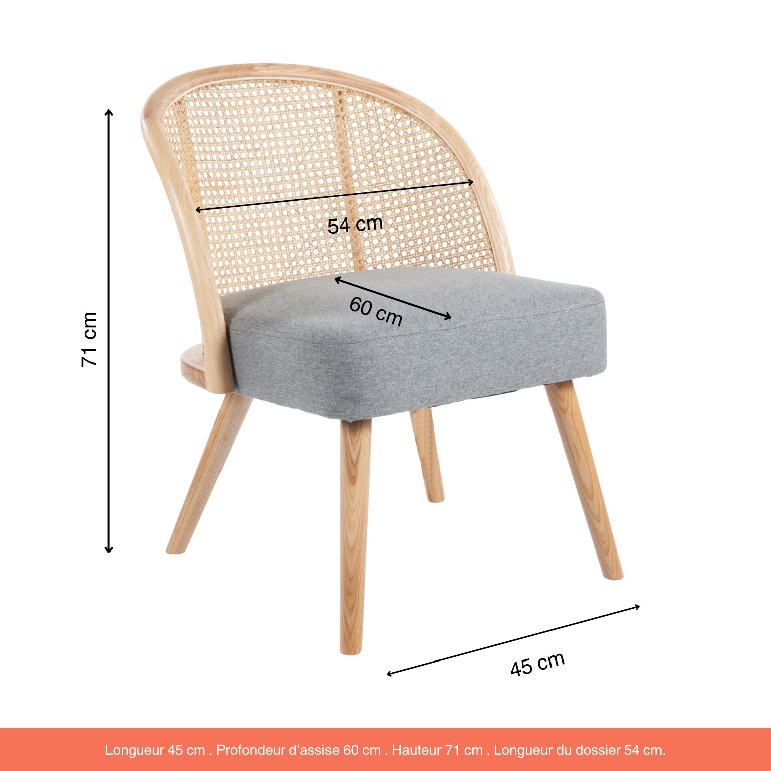 Fauteuil Gaspard Gris toile effet lin