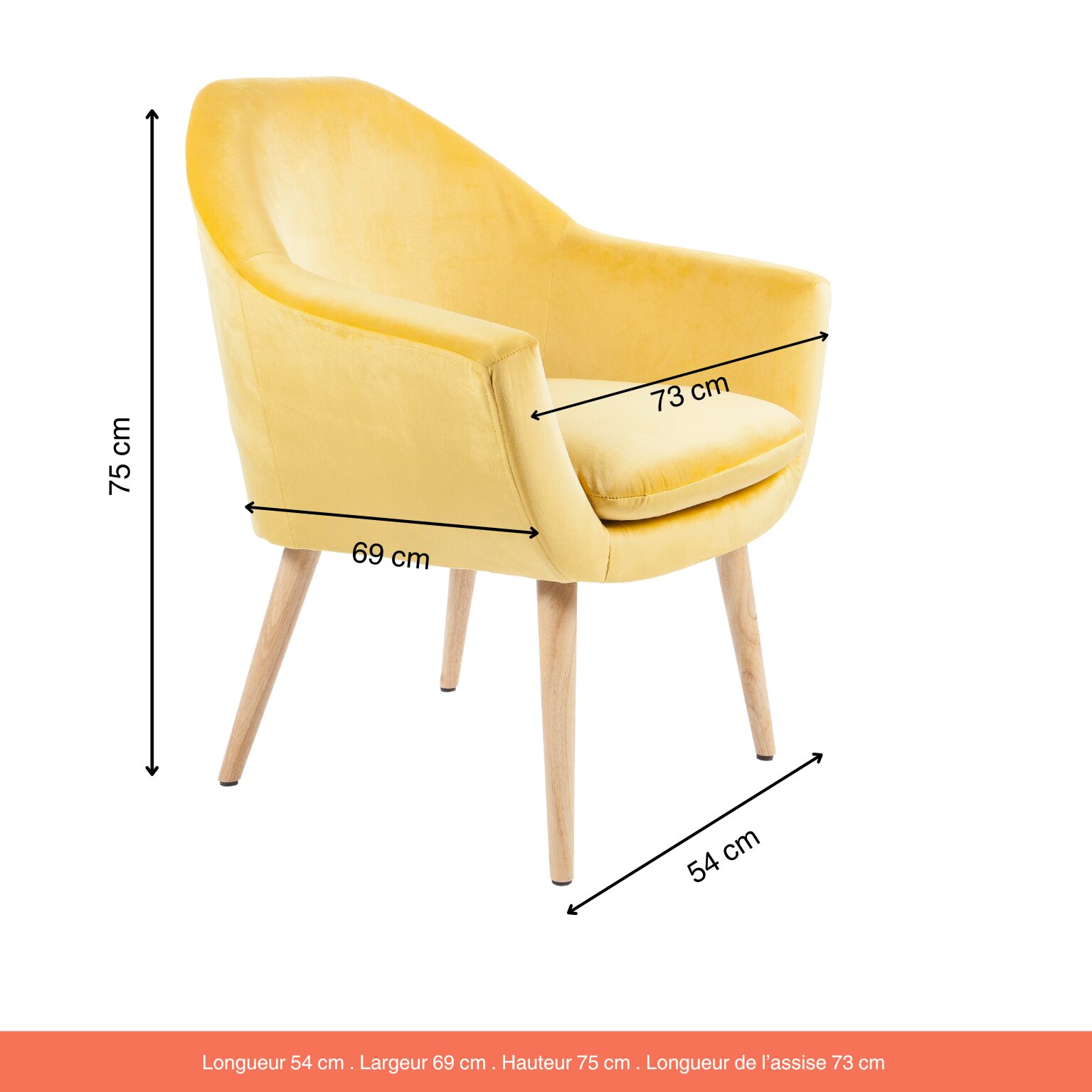Fauteuil Isidore velours Jaune