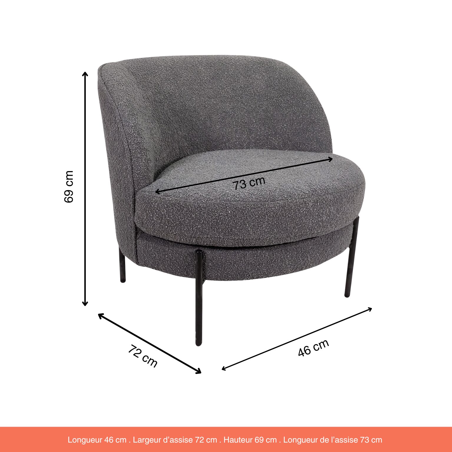 Fauteuil Pearl bouclette Gris