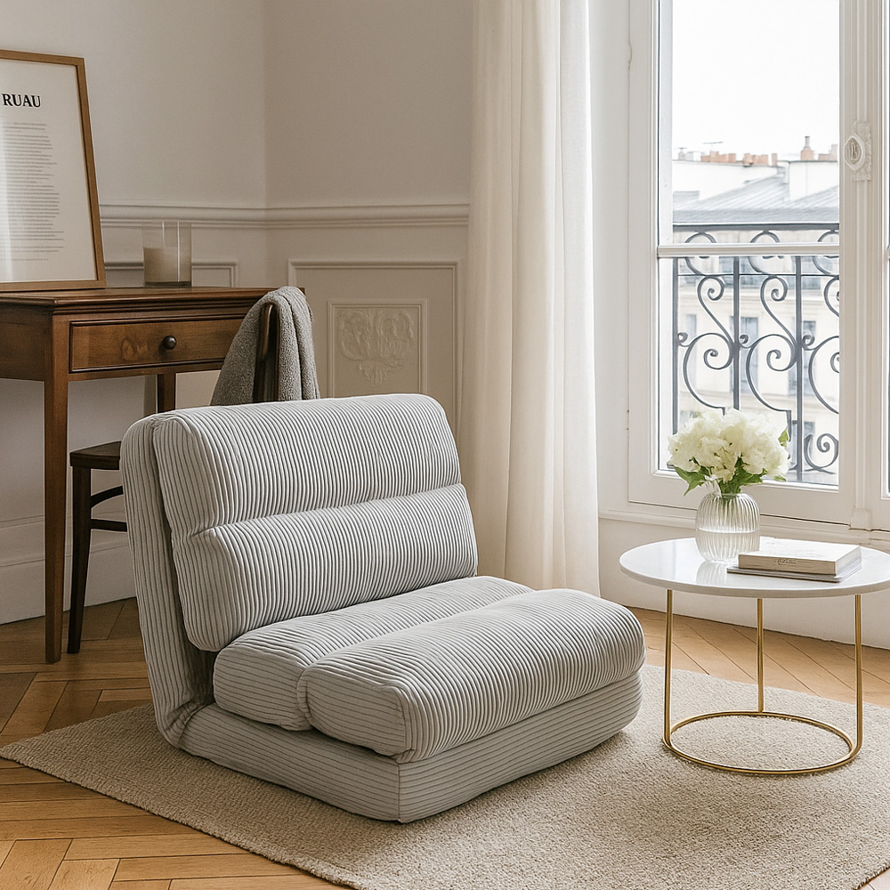 Chauffeuse convertible Chloé Velours Côtelé Gris