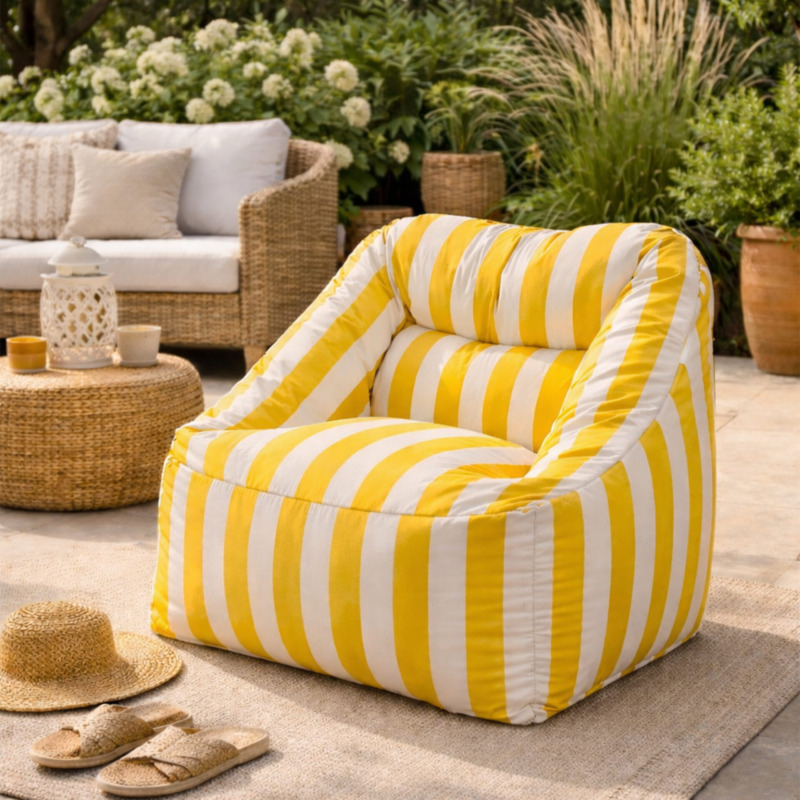 Pouf fauteuil extérieur Bari rayures Jaune - Blanc