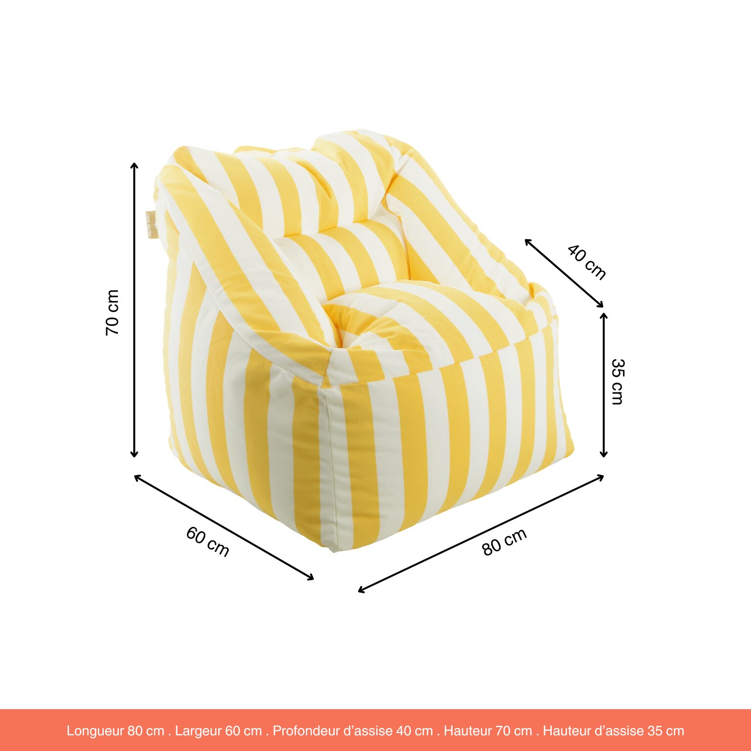 Pouf fauteuil extérieur Bari rayures Jaune - Blanc