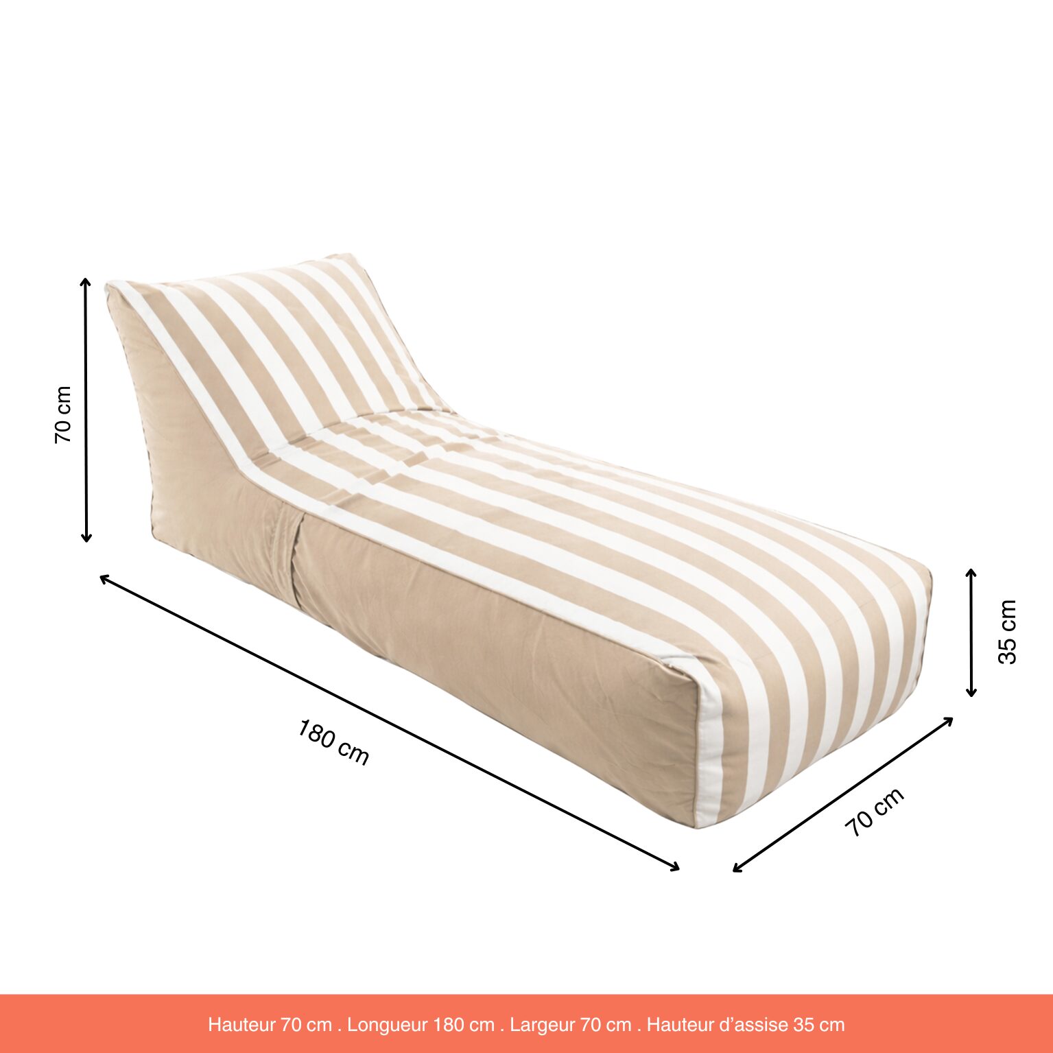 Pouf méridienne extérieure Romane assise Rayée Sable-Blanc