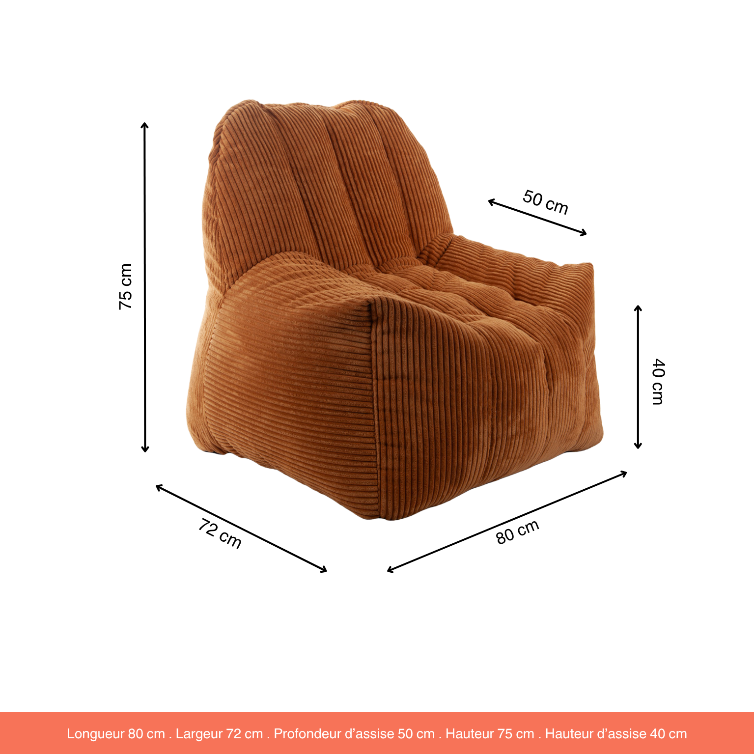 Fauteuil Pouf Juliette Velours Côtelé Camel