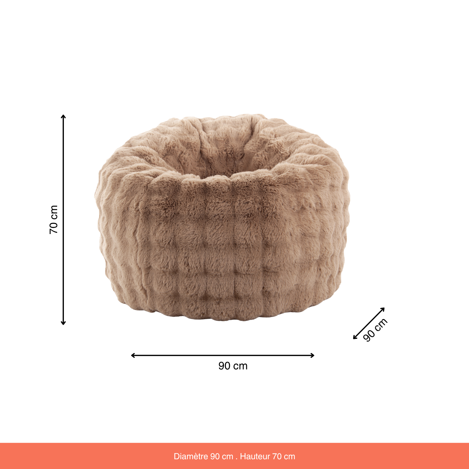 Fauteuil Pouf Nina Fausse Fourrure Effet Biscuit Camel