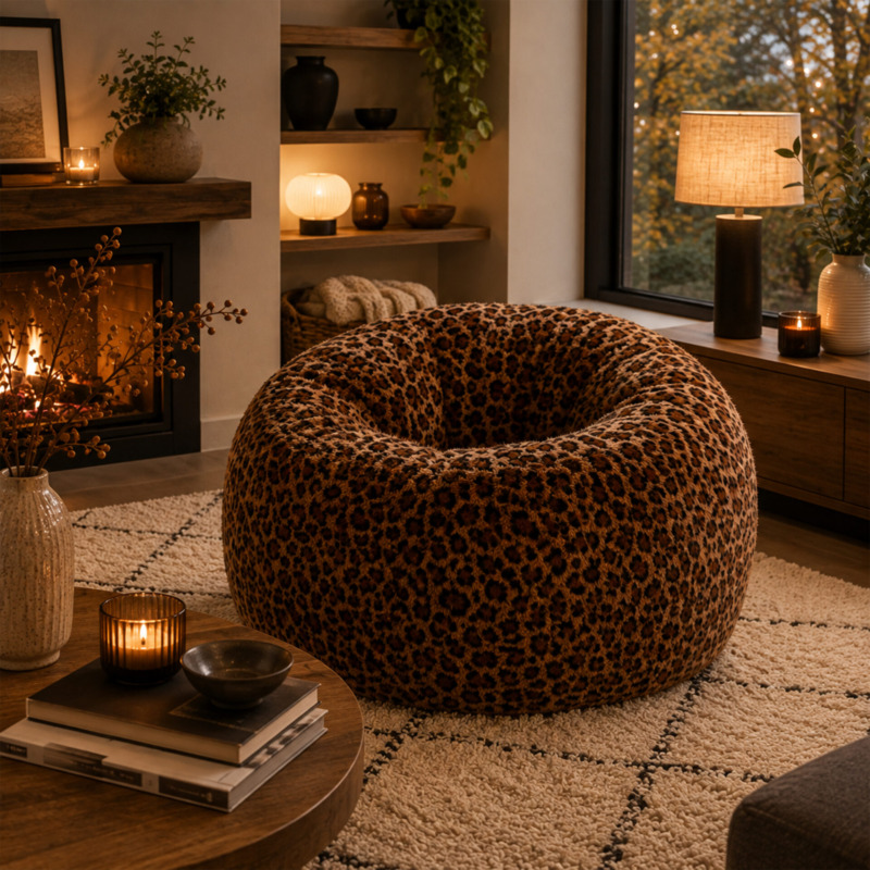 Fauteuil Pouf Nina Fausse Fourrure Léopard