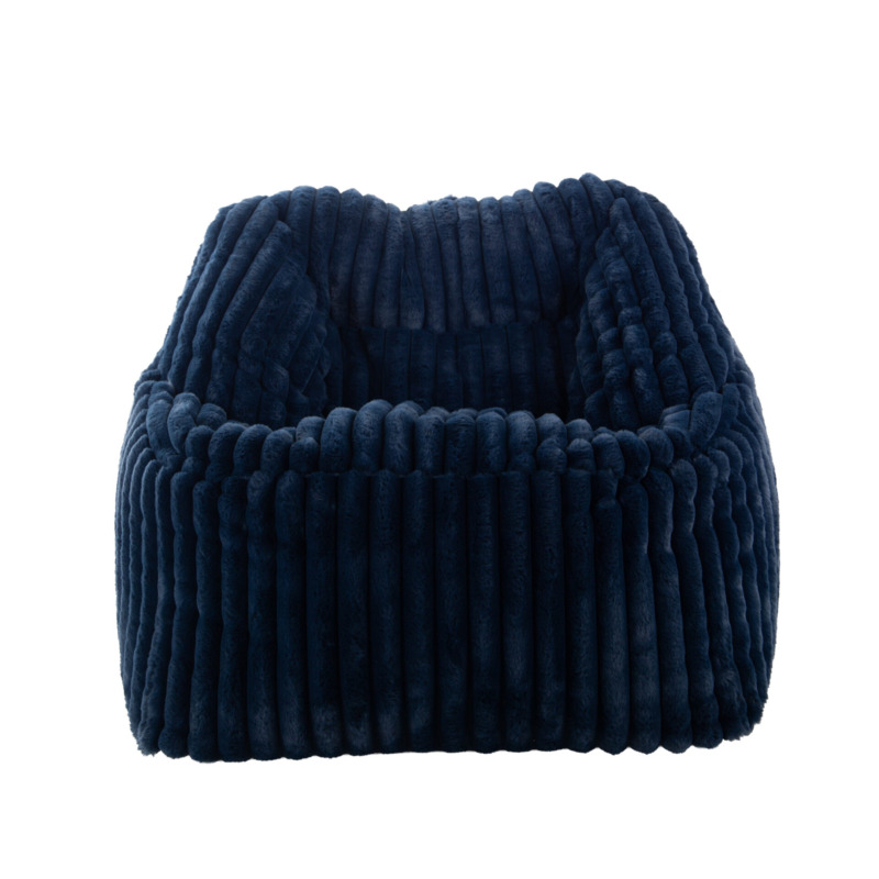 Fauteuil Pouf Bari Fausse Fourrure Grosses Côtes Bleu Nuit