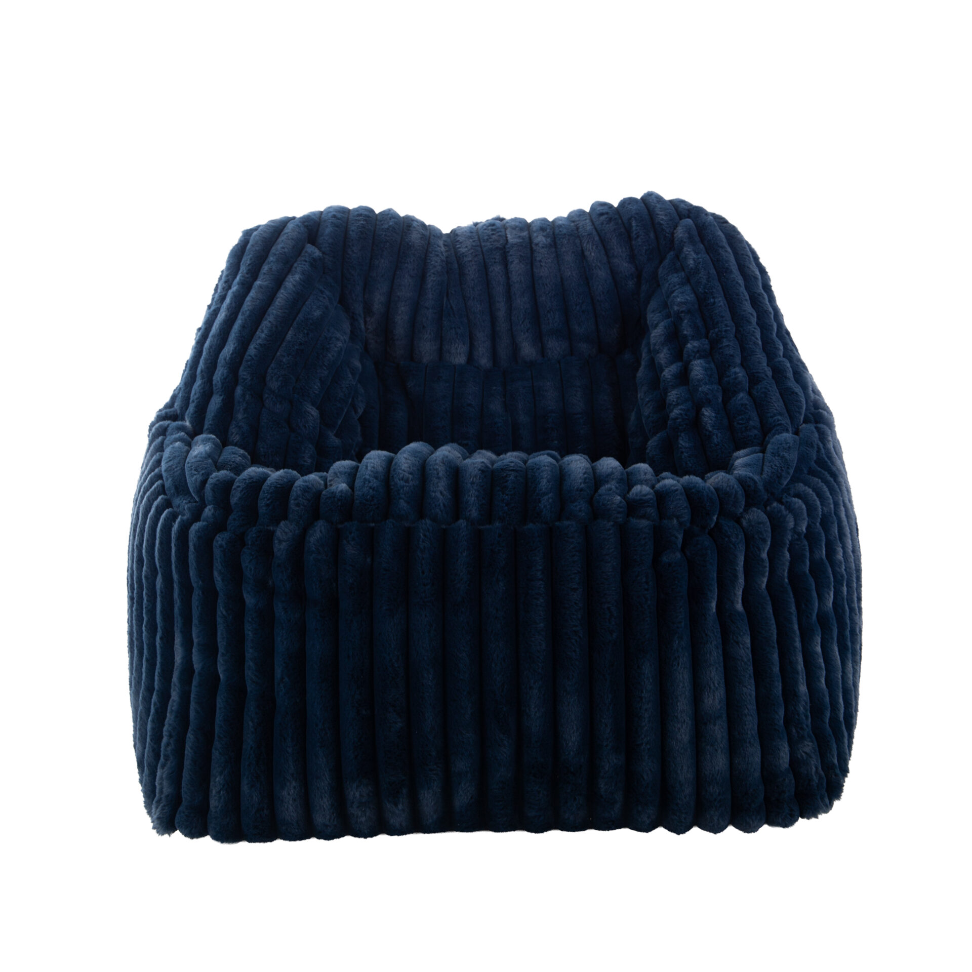 Fauteuil Pouf Bari Fausse Fourrure Grosses Côtes Bleu Nuit