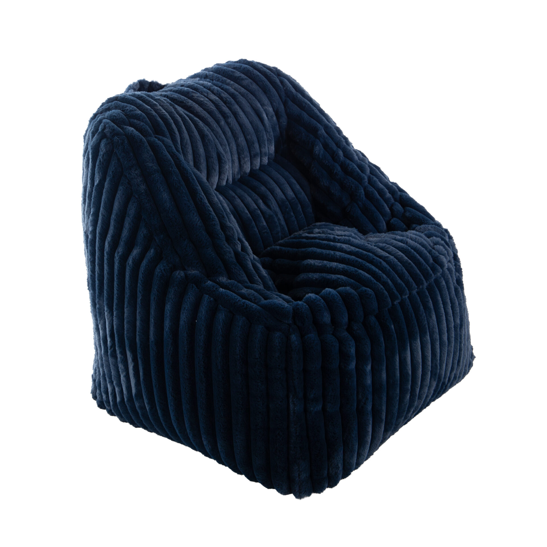 Fauteuil Pouf Bari Fausse Fourrure Grosses Côtes Bleu Nuit