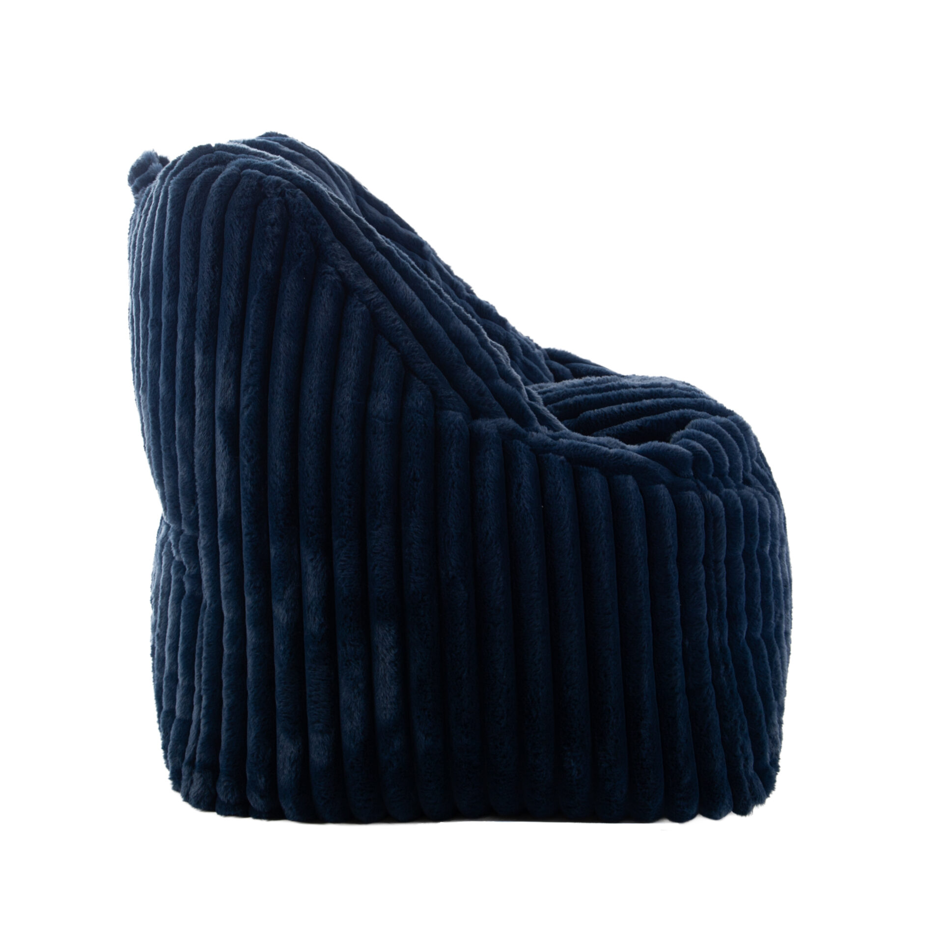 Fauteuil Pouf Bari Fausse Fourrure Grosses Côtes Bleu Nuit