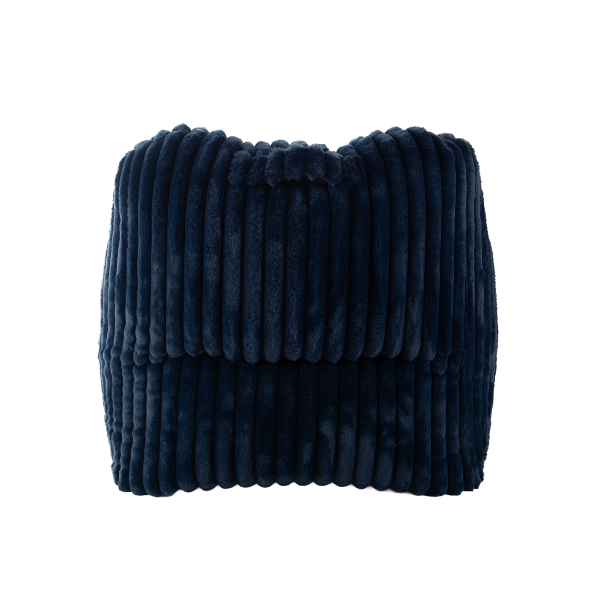 Fauteuil Pouf Bari Fausse Fourrure Grosses Côtes Bleu Nuit