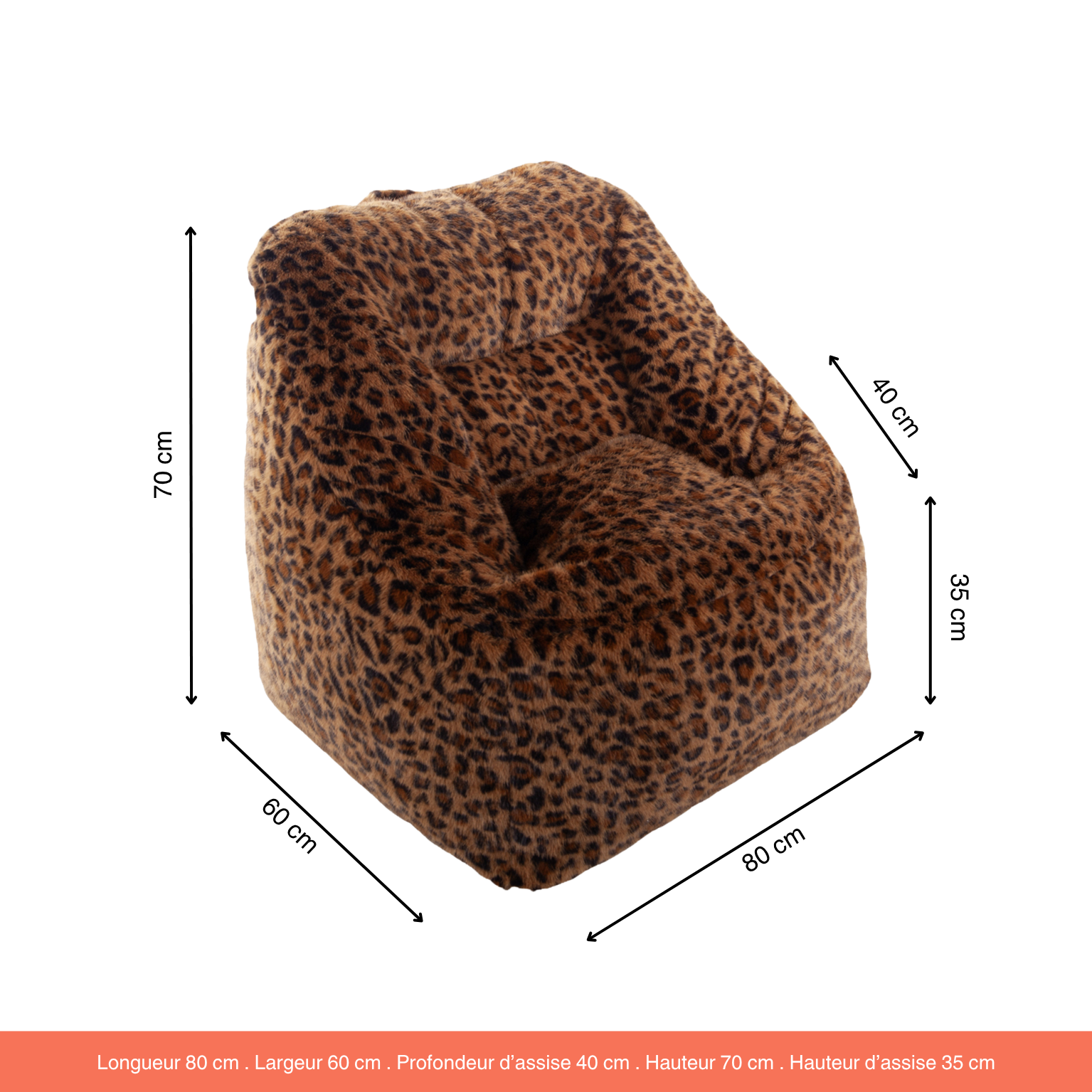Fauteuil Pouf Bari fausse fourrure Léopard