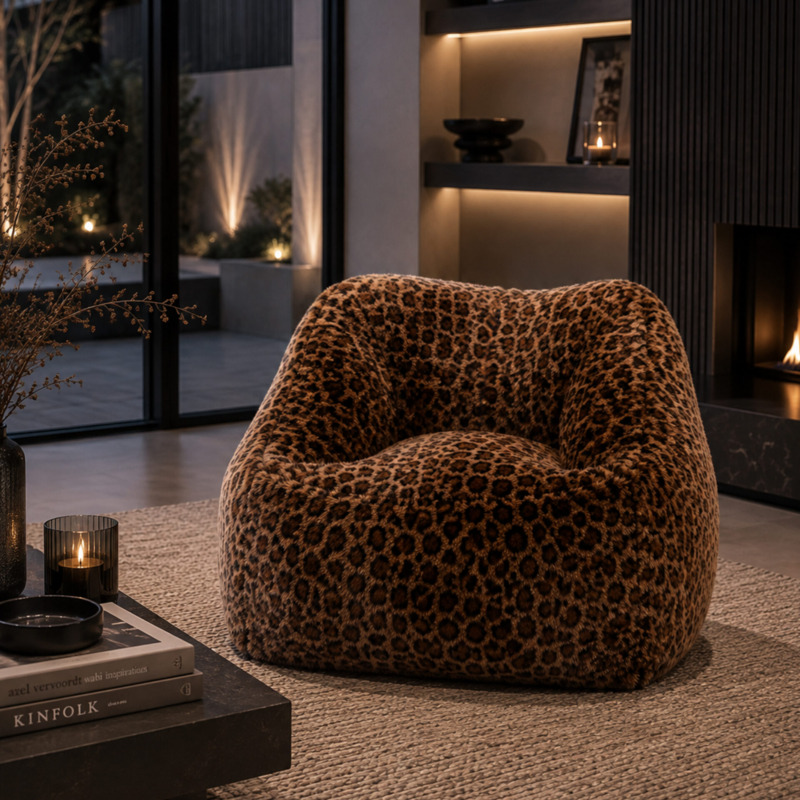 Fauteuil Pouf Bari fausse fourrure Léopard