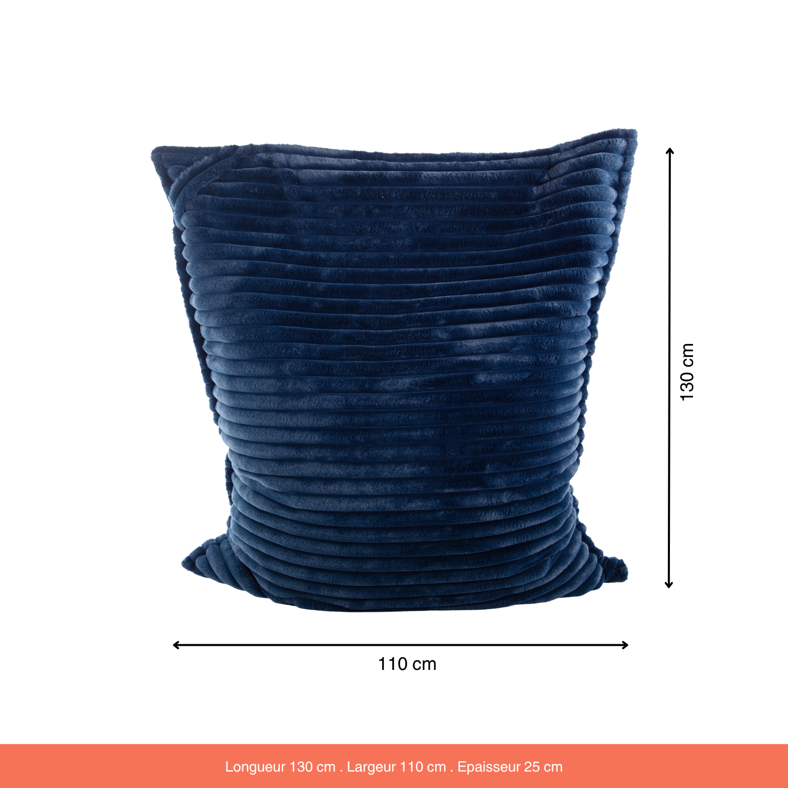 Maxi Coussin Fausse Fourrure Grosses Côtes Bleu Nuit