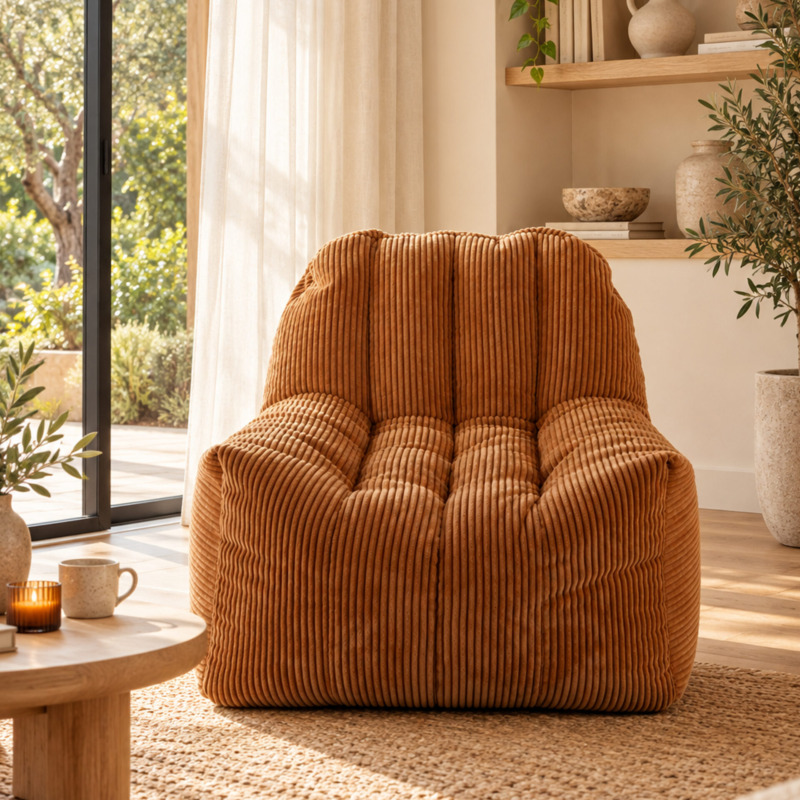 Fauteuil Pouf Juliette Velours Côtelé Camel